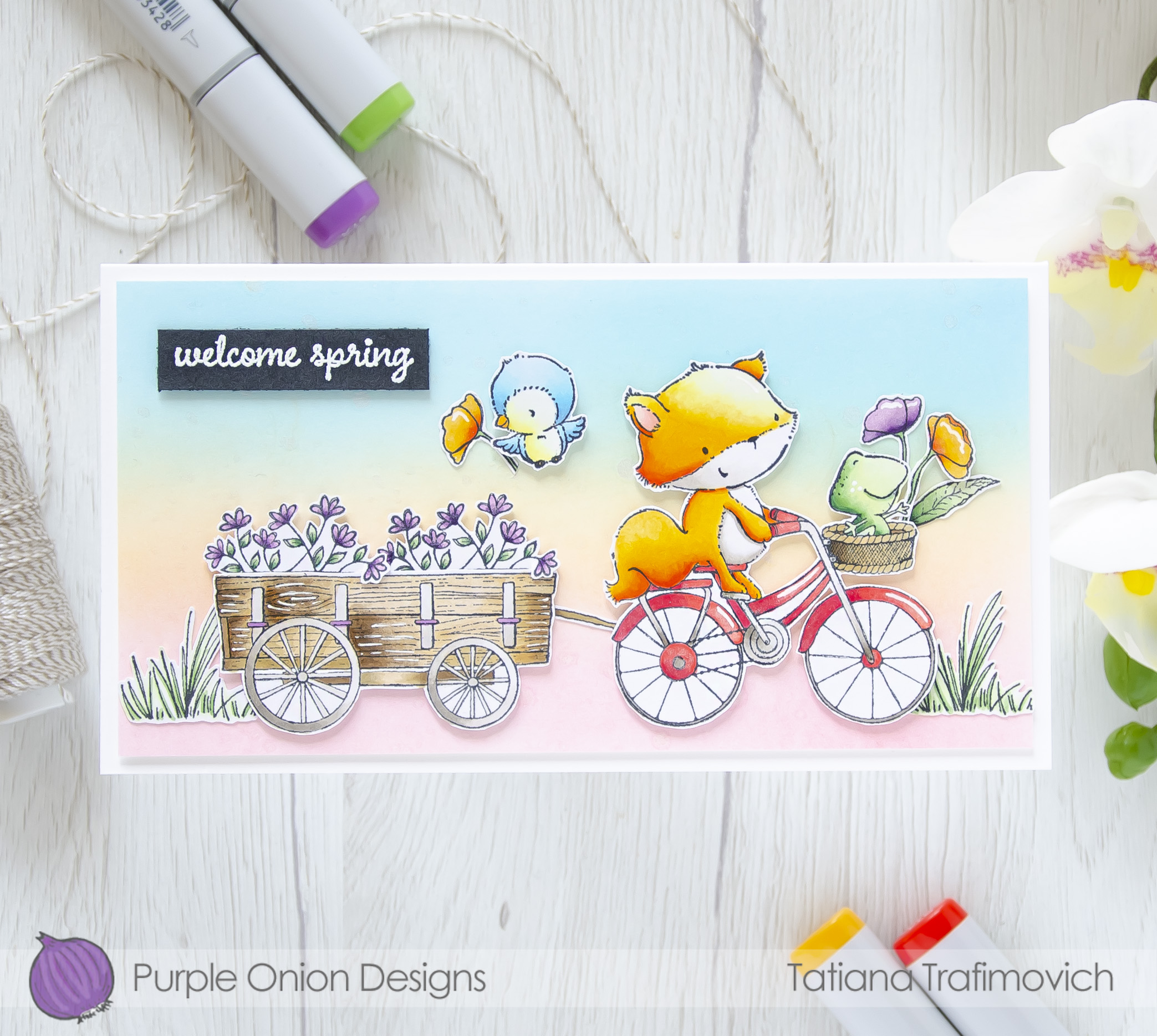Welcome Spring #handmade card by Tatiana Trafimovich #tatianacraftandart - stamps by Purple Onion Designs 