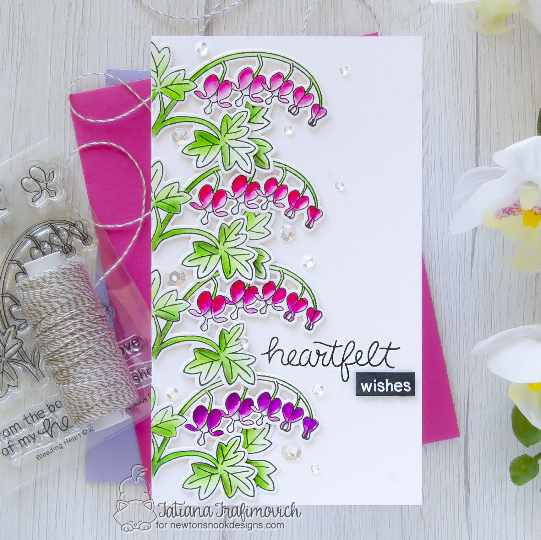 Heartfelt Wishes #handmade card by Tatiana Trafimovich #tatianacraftandart - Bleeding Heart stamp set by Newton's Nook Designs #newtonsnook