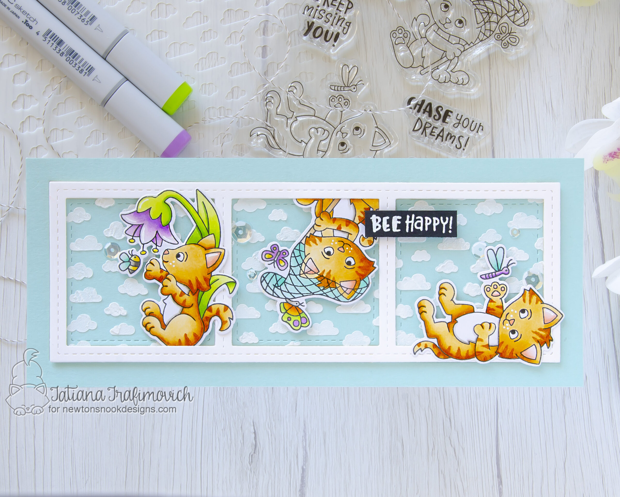 Bee Happy #handmade card by Tatiana Trafimovich #tatianacraftandart - Captivated Kittens stamp set by Newton's Nook Designs #newtonsnook