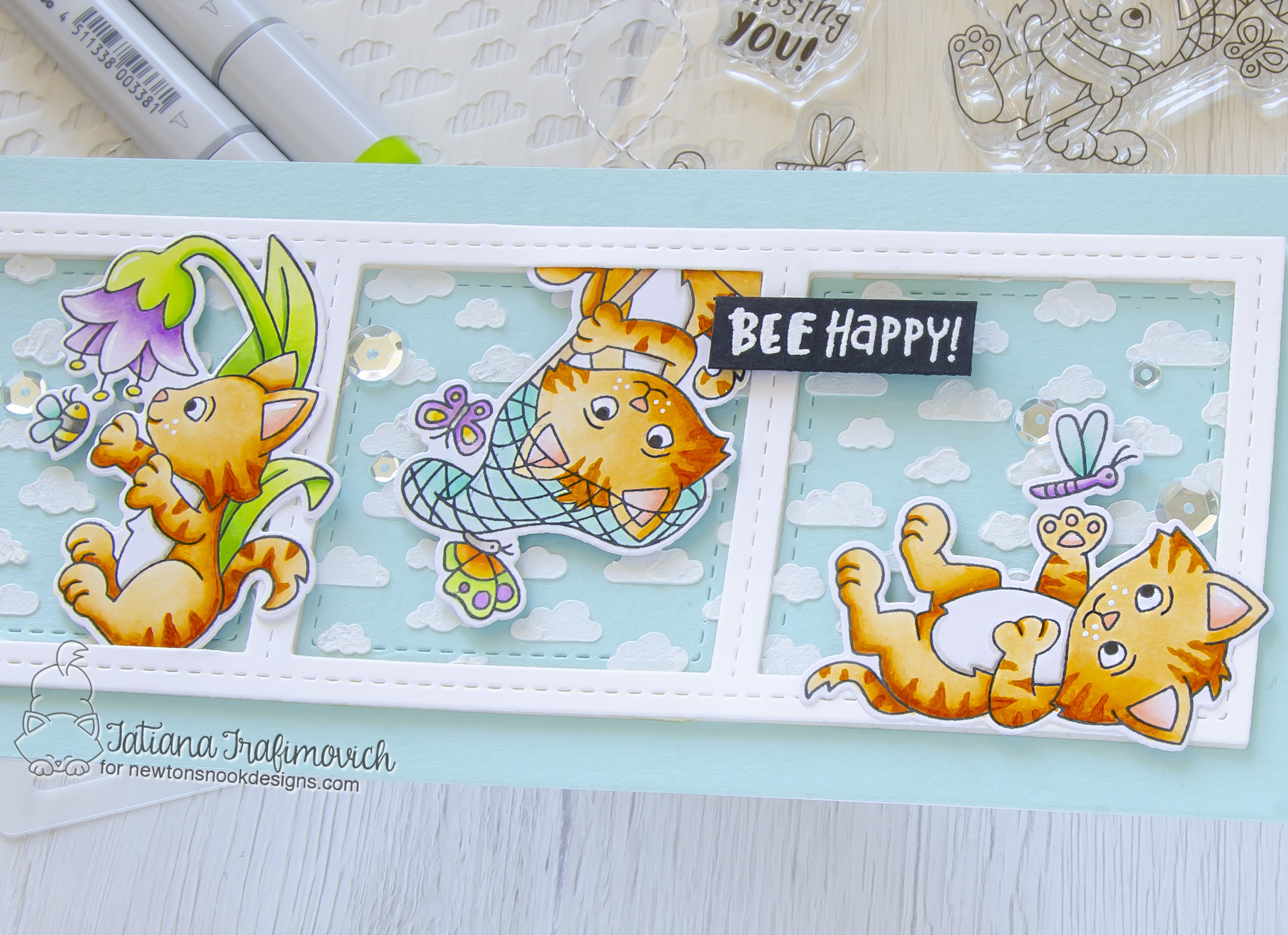 Bee Happy #handmade card by Tatiana Trafimovich #tatianacraftandart - Captivated Kittens stamp set by Newton's Nook Designs #newtonsnook