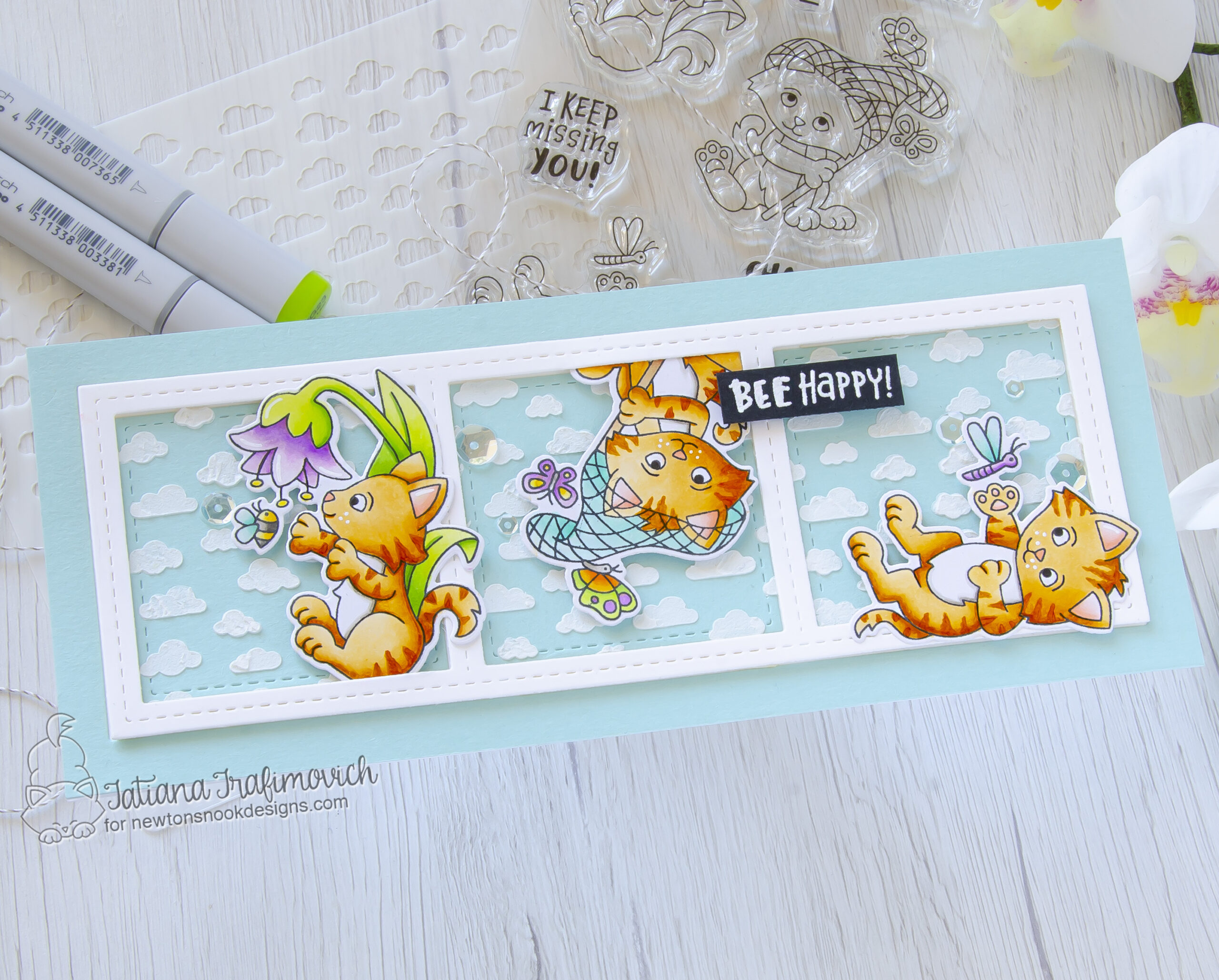 Bee Happy #handmade card by Tatiana Trafimovich #tatianacraftandart - Captivated Kittens stamp set by Newton's Nook Designs #newtonsnook