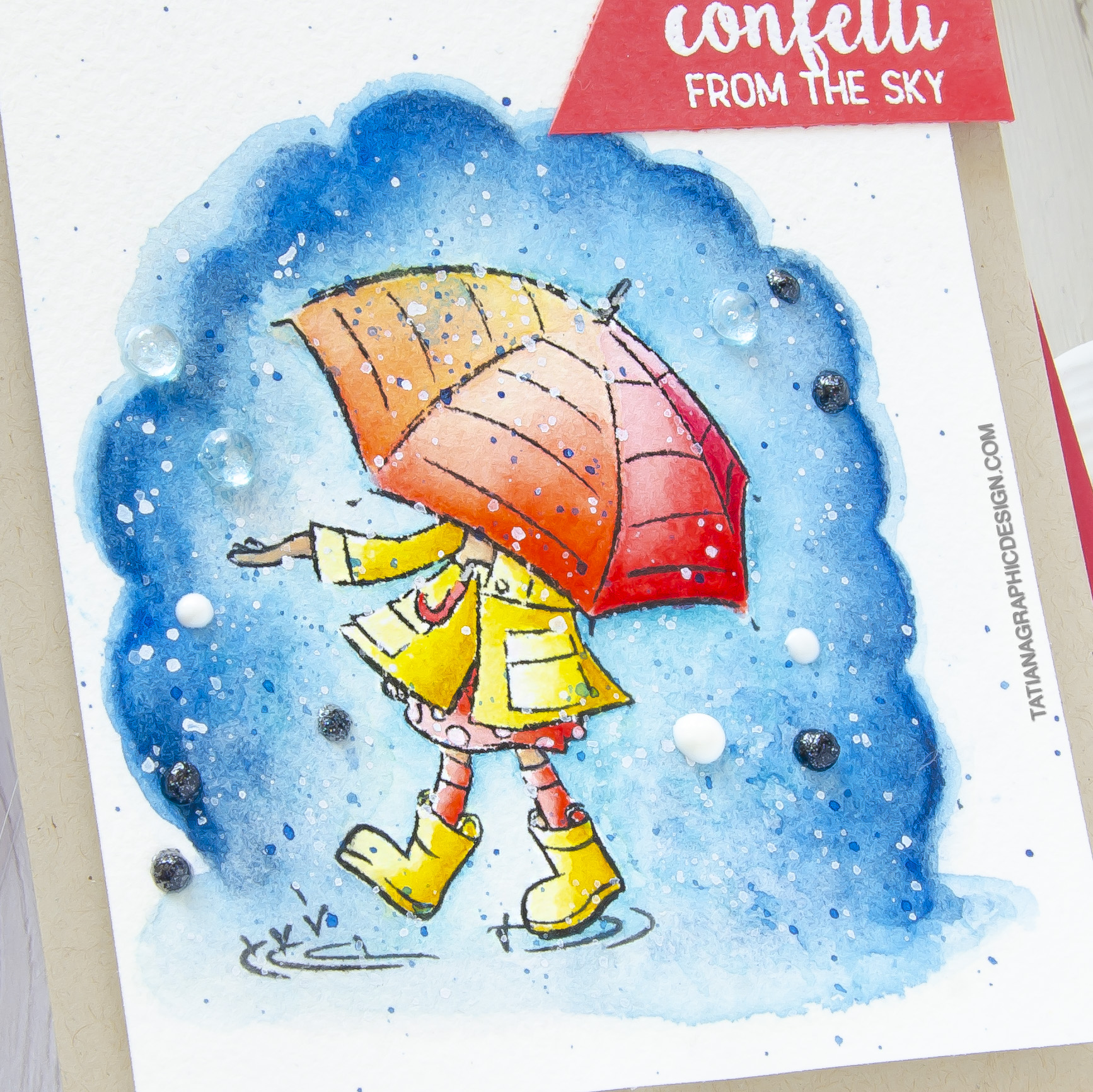 Rain Is Just Confetti From The Sky #handmade card by Tatiana Trafimovich #tatianacraftandart - Cute Boots stamp set by Spellbinders #spellbinders