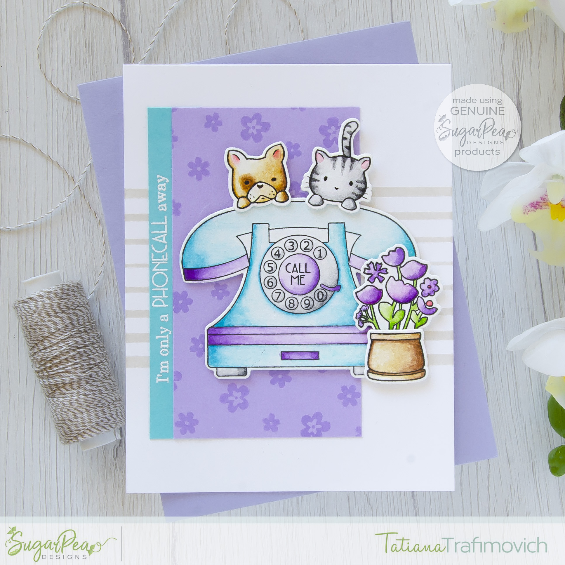 Call Me #handmade card by Tatiana Trafimovich #tatianacraftandart - Call Me Stamp Set by SugarPea Designs #sugarpeadesigns