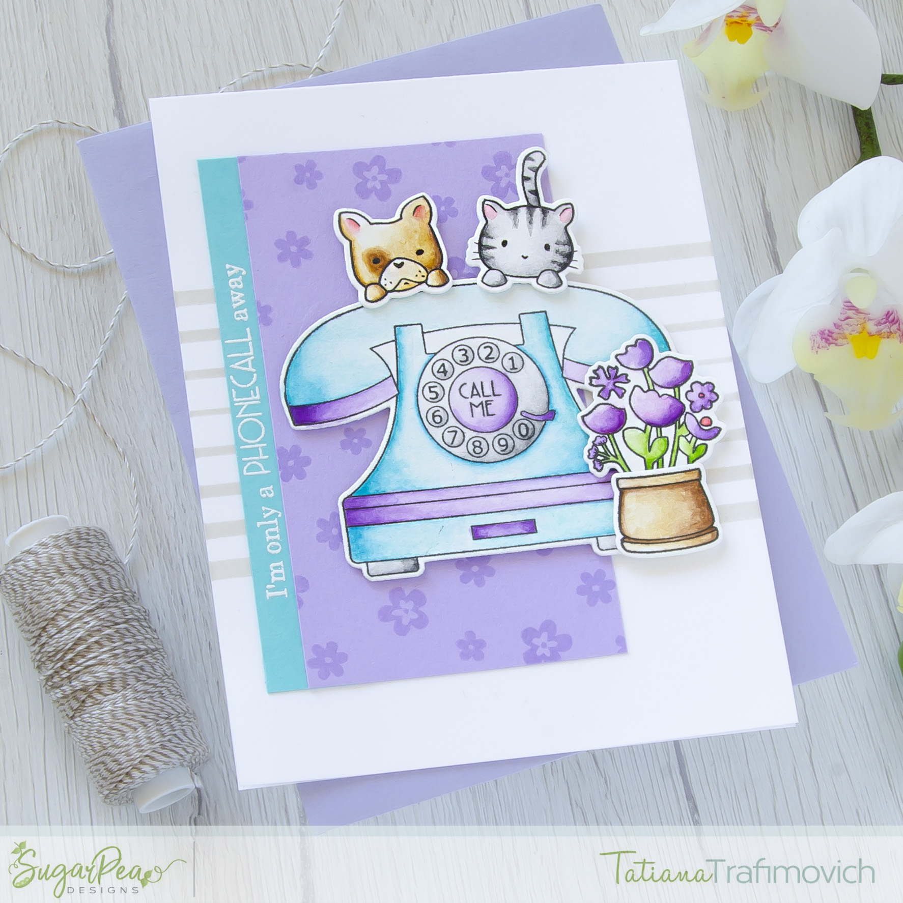 Call Me #handmade card by Tatiana Trafimovich #tatianacraftandart - Call Me Stamp Set by SugarPea Designs #sugarpeadesigns