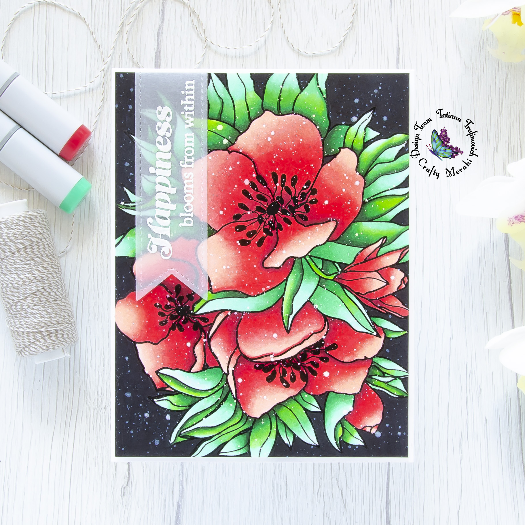 Happiness Blooms From Within #handmade card by Tatiana Trafimovich #tatianacraftandart - Elegance stamp set by Crafty Meraki #craftymeraki