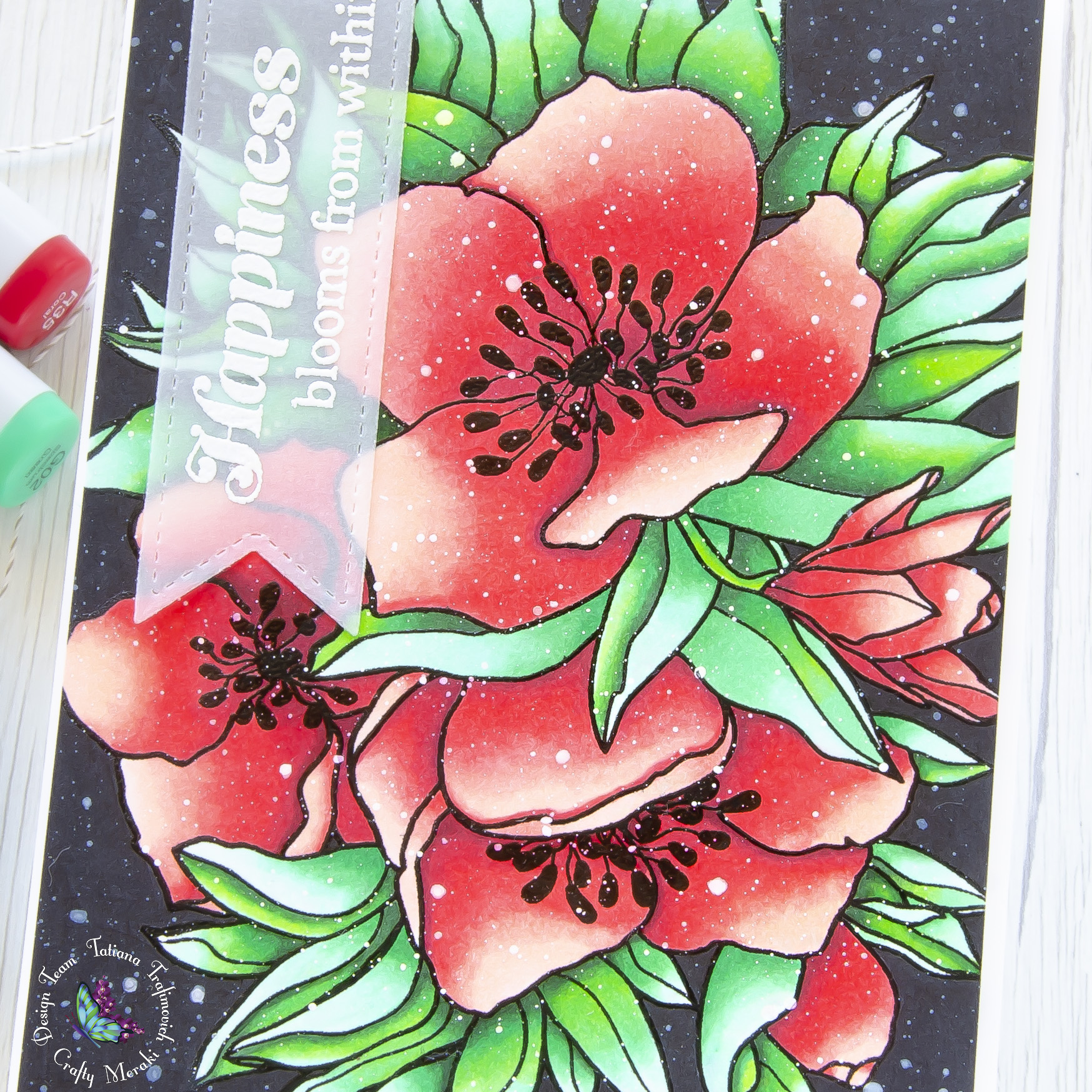 Happiness Blooms From Within #handmade card by Tatiana Trafimovich #tatianacraftandart - Elegance stamp set by Crafty Meraki #craftymeraki