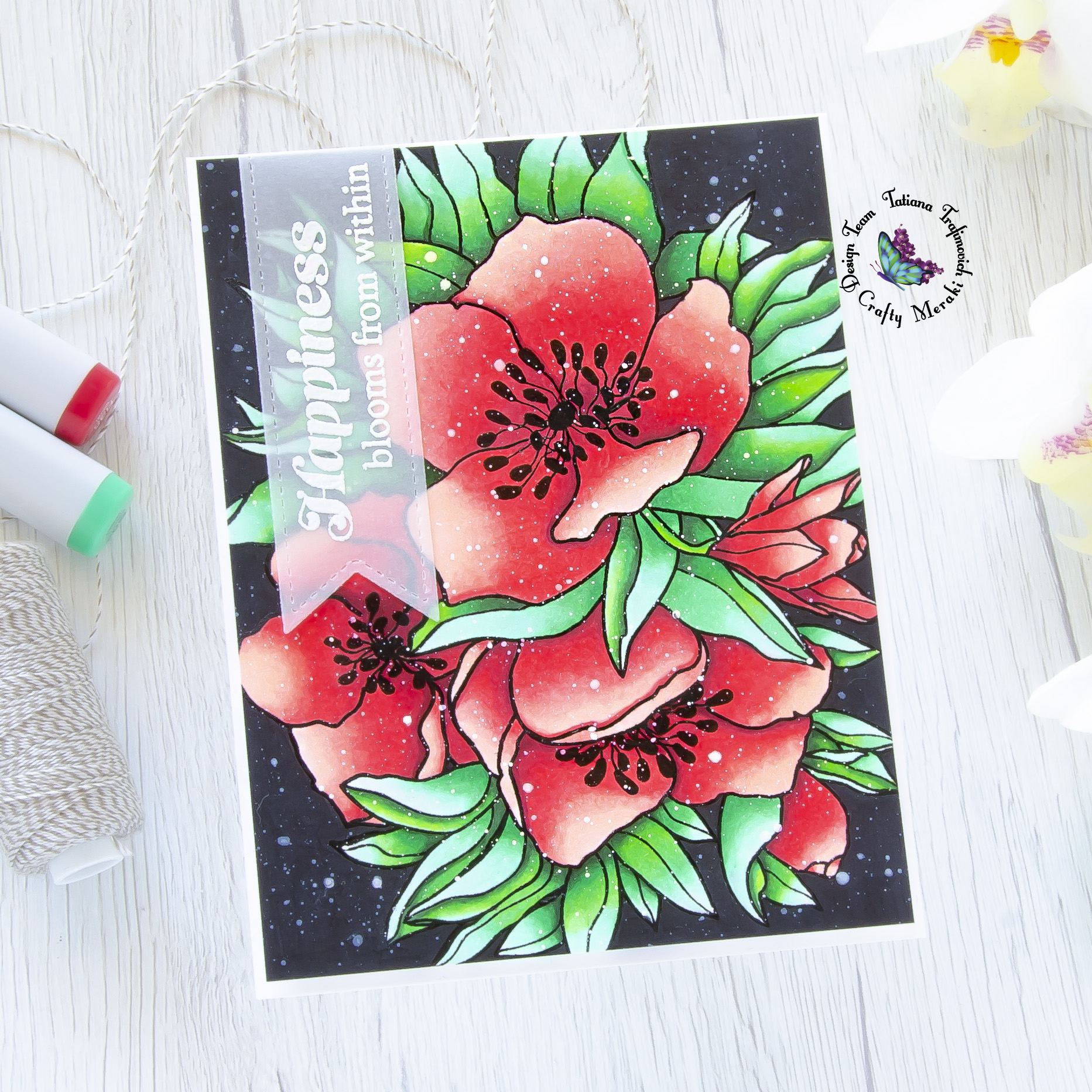 Happiness Blooms From Within #handmade card by Tatiana Trafimovich #tatianacraftandart - Elegance stamp set by Crafty Meraki #craftymeraki