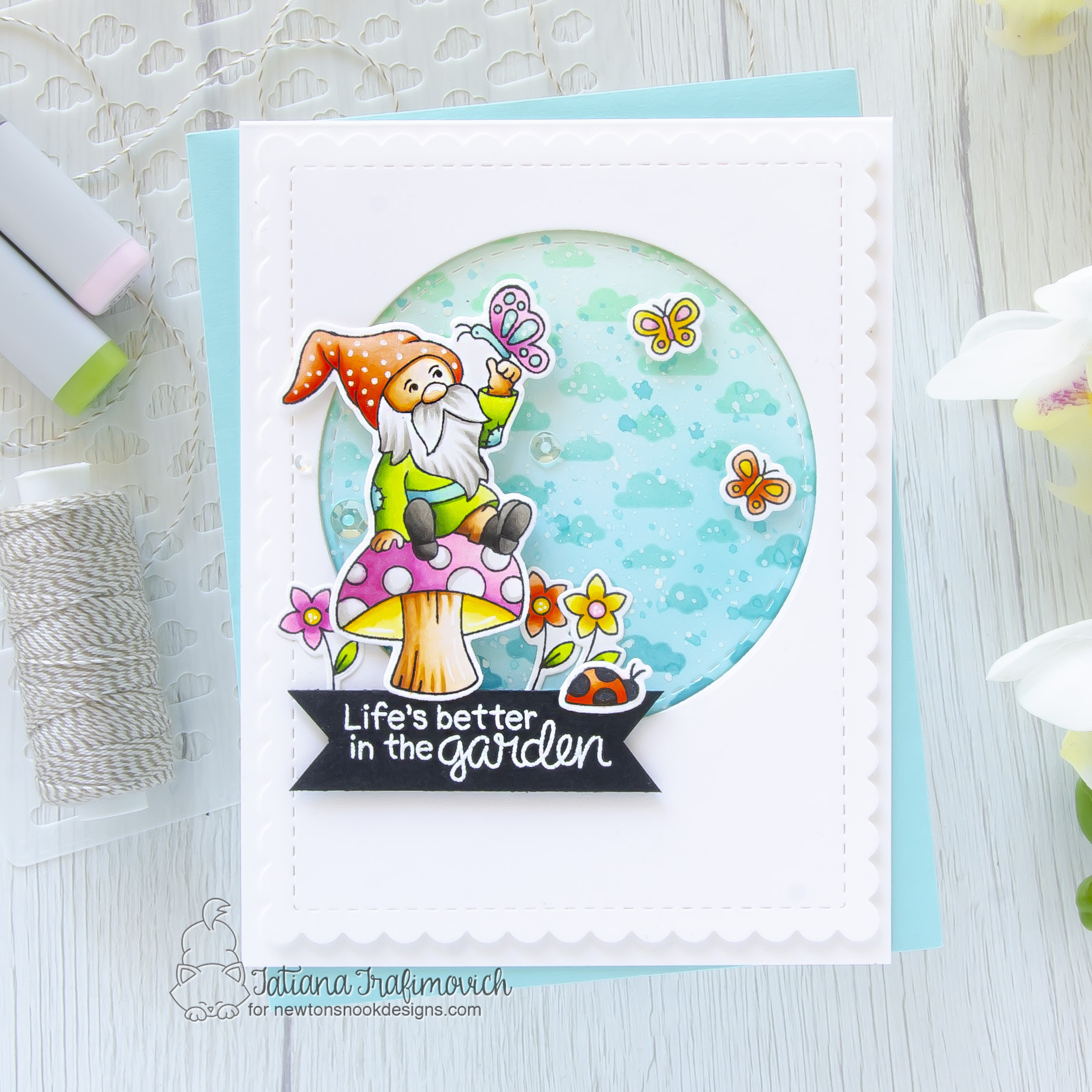 Life Is Better In The Garden #handmade card by Tatiana Trafimovich #tatianacraftandart - Gnome Garden stamp set by Newton's Nook Designs #newtonsnook