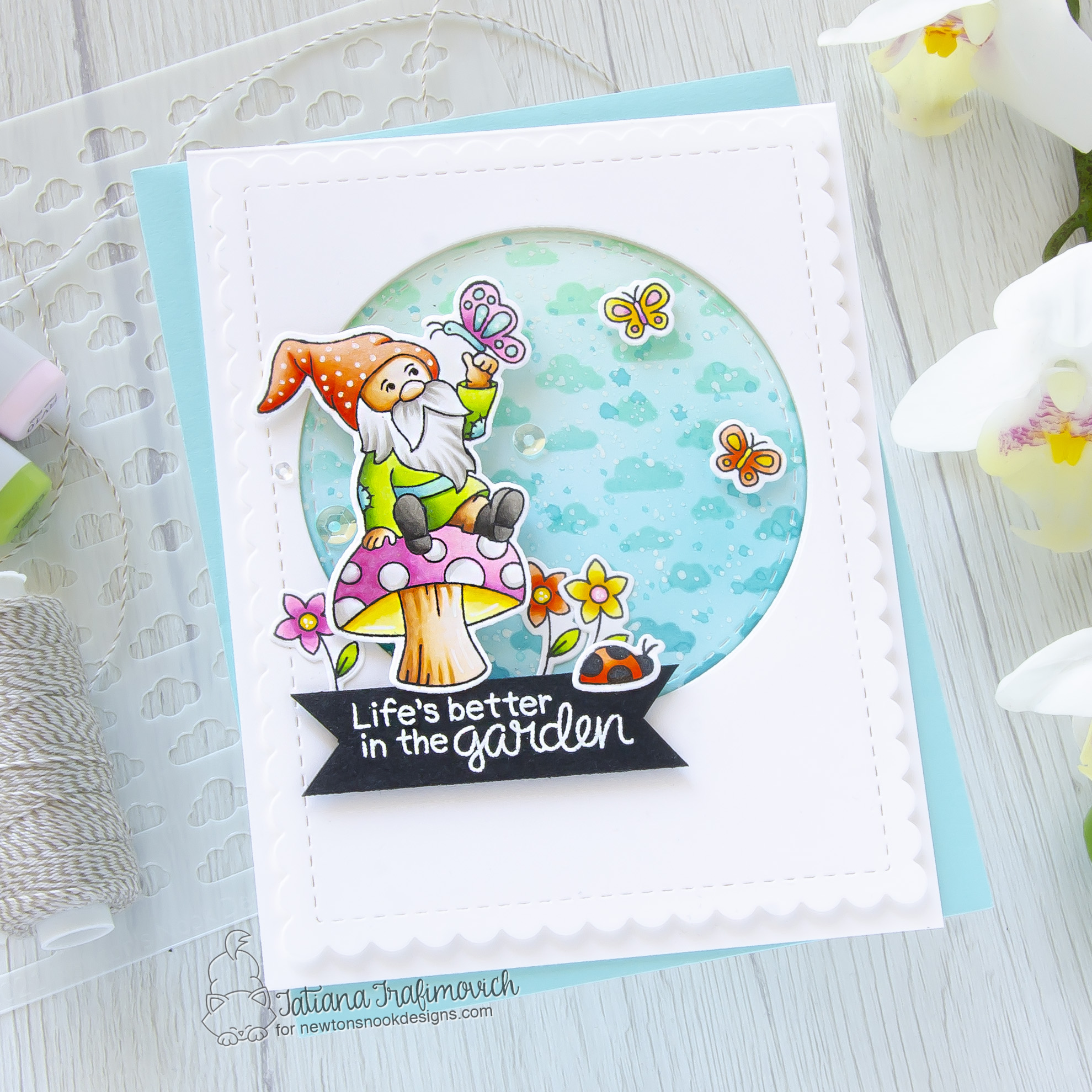 Life Is Better In The Garden #handmade card by Tatiana Trafimovich #tatianacraftandart - Gnome Garden stamp set by Newton's Nook Designs #newtonsnook