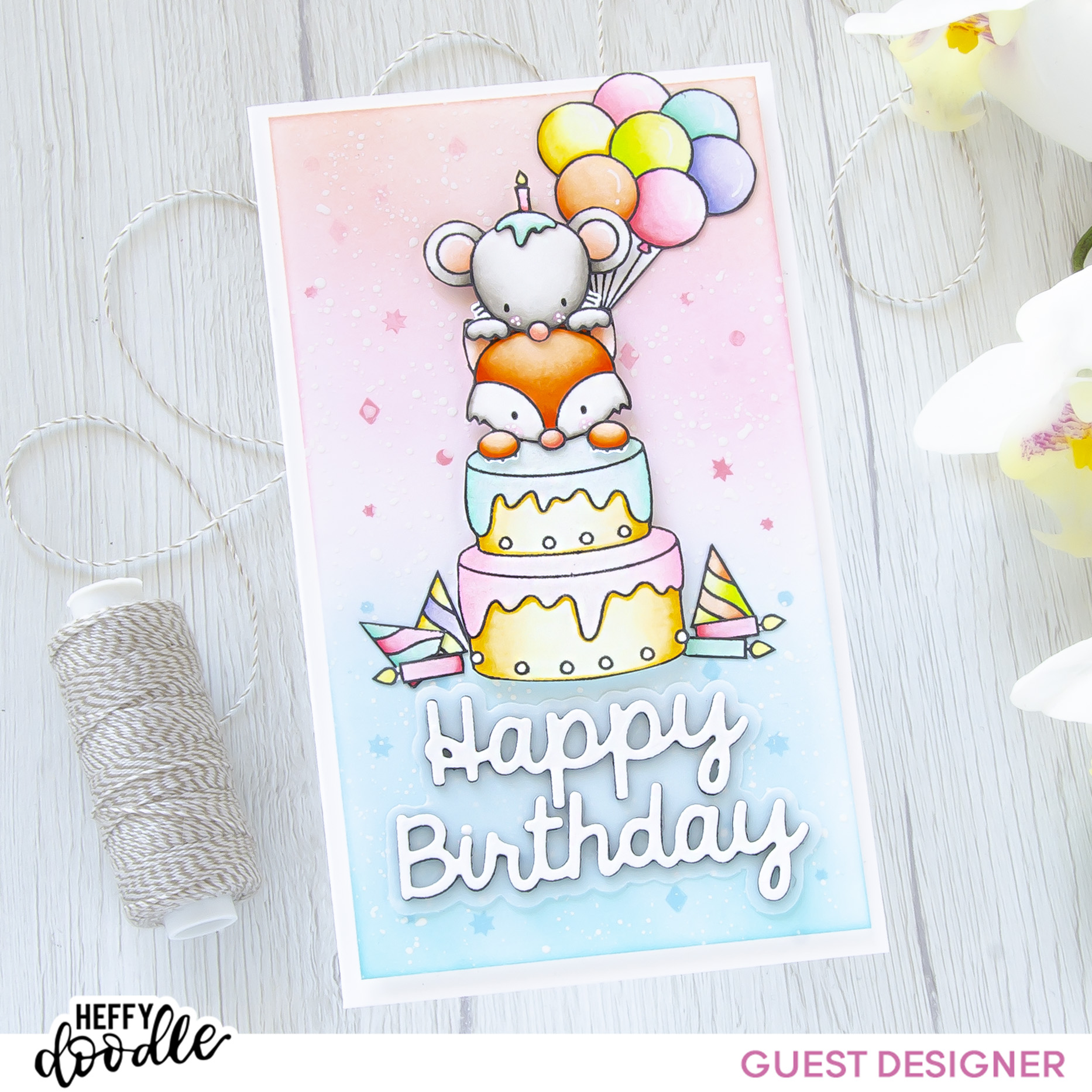 Happy Birthday #handmade card by Tatiana Trafimovich #tatianacraftandart - Popping By stamp set by Crafty Meraki #craftymeraki