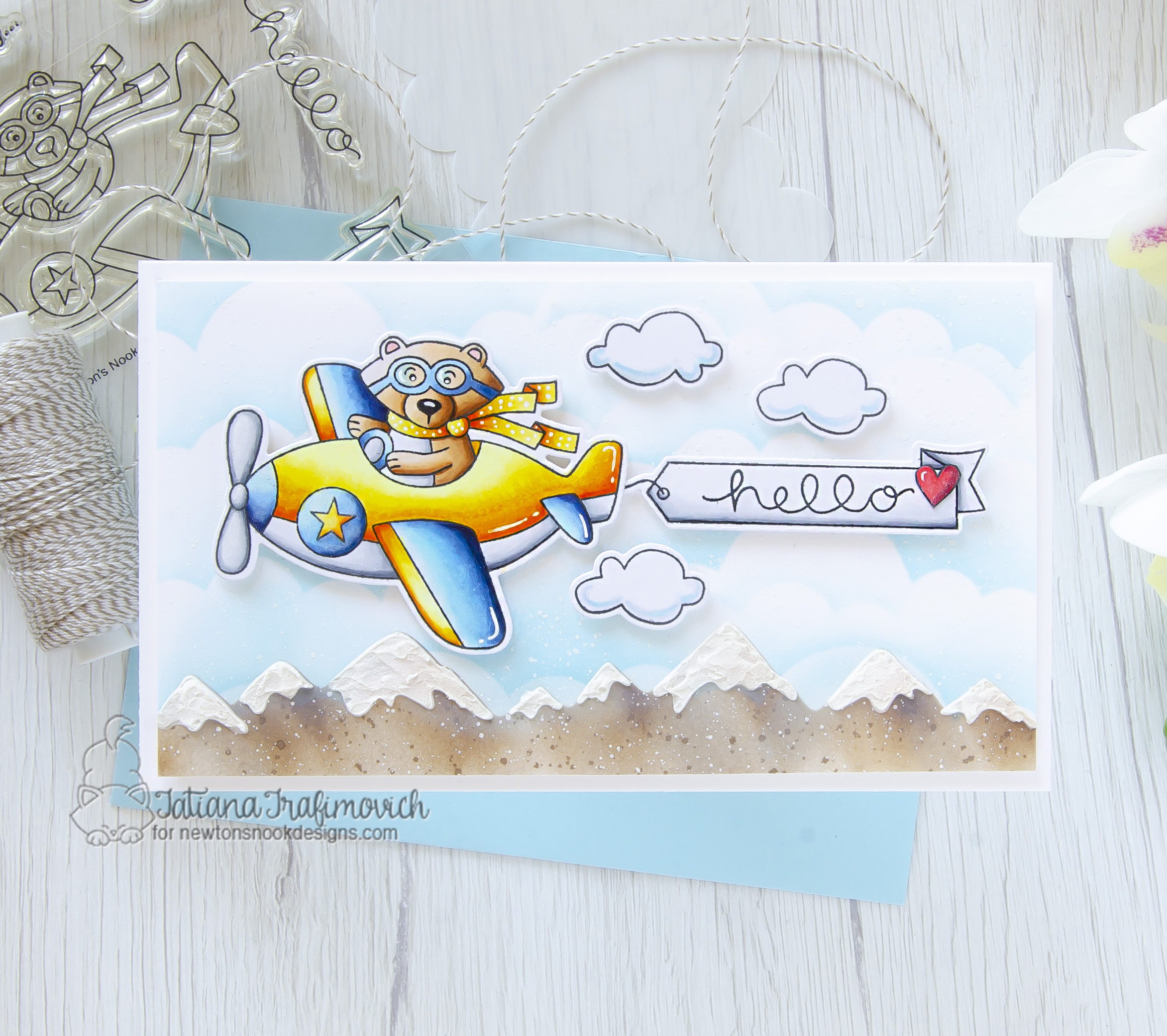 Hello #handmade card by Tatiana Trafimovich #tatianacraftandart - Winston Takes Flight stamp set by Newton's Nook Designs #newtonsnook