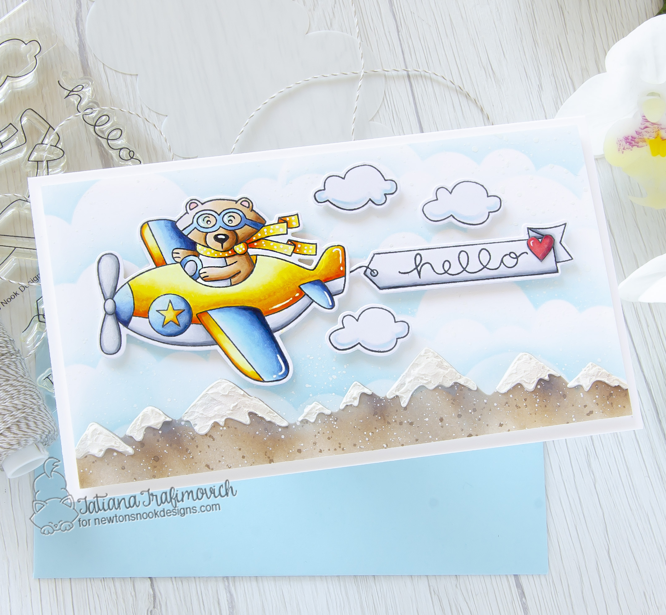 Hello #handmade card by Tatiana Trafimovich #tatianacraftandart - Winston Takes Flight stamp set by Newton's Nook Designs #newtonsnook