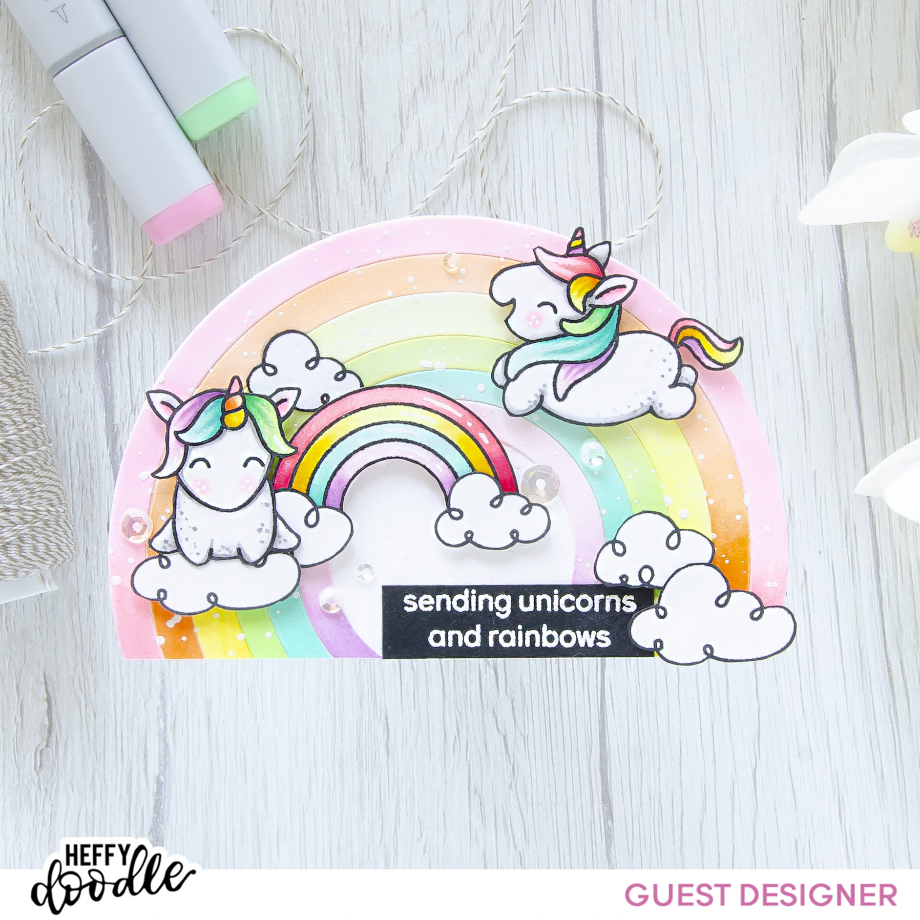 Sending Unicorns and Rainbows #handmade card by Tatiana Trafimovich #tatianacraftandart - Fluffy Puffy Unicorns stamp set by Heffy Doodle #heffydoodle