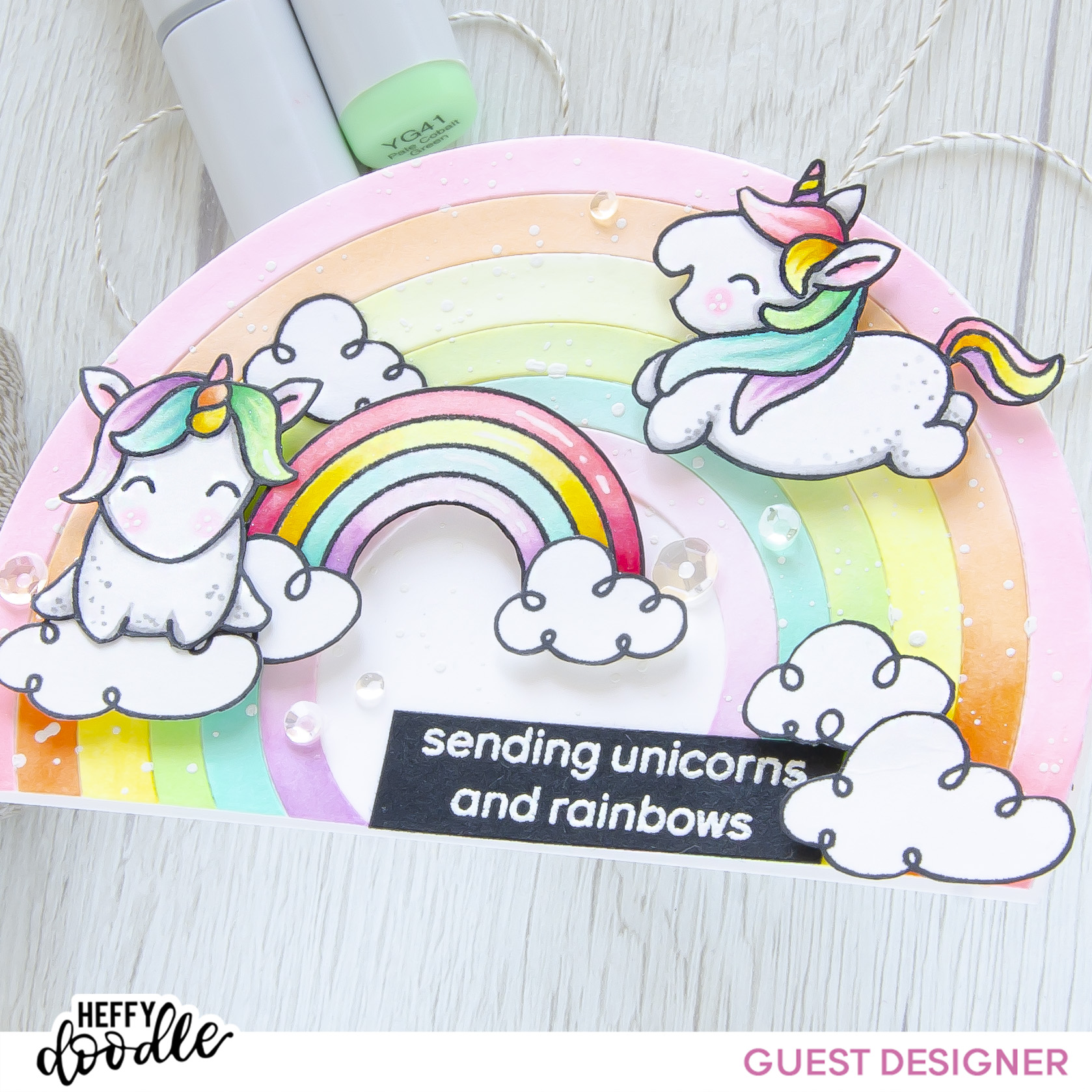 Sending Unicorns and Rainbows #handmade card by Tatiana Trafimovich #tatianacraftandart - Fluffy Puffy Unicorns stamp set by Heffy Doodle #heffydoodle