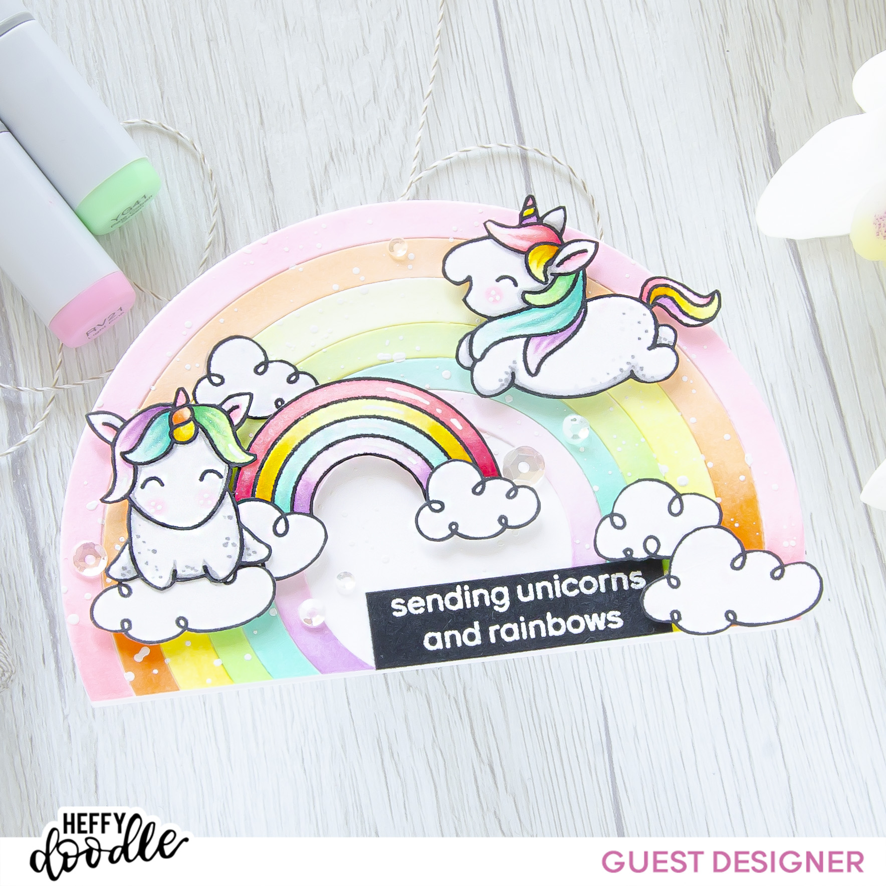 Sending Unicorns and Rainbows #handmade card by Tatiana Trafimovich #tatianacraftandart - Fluffy Puffy Unicorns stamp set by Heffy Doodle #heffydoodle