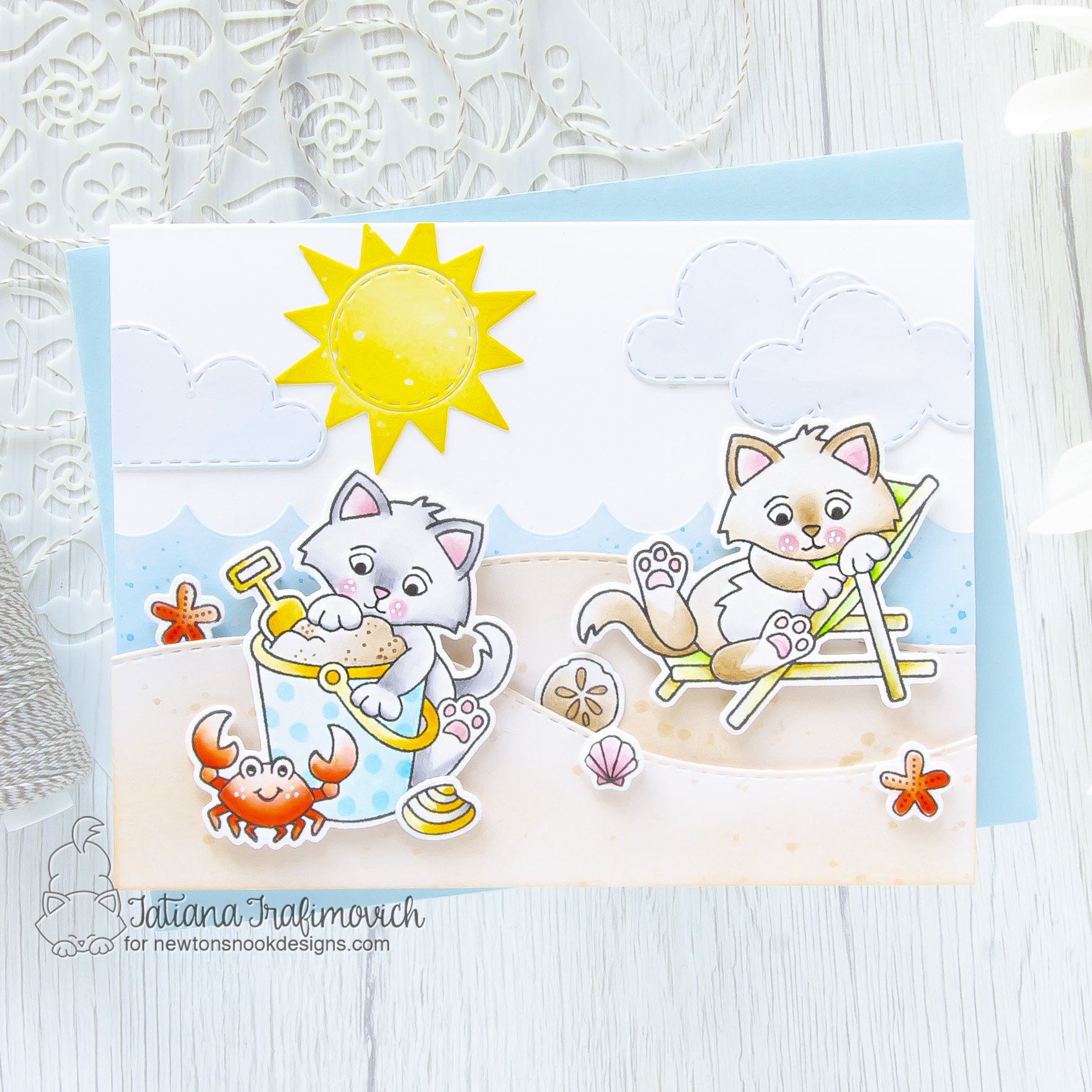 Sending You A Sunny Smiles #handmade card by Tatiana Trafimovich #tatianacraftandart - Kitten Beach stamp set by Newton's Nook Designs #newtonsnook