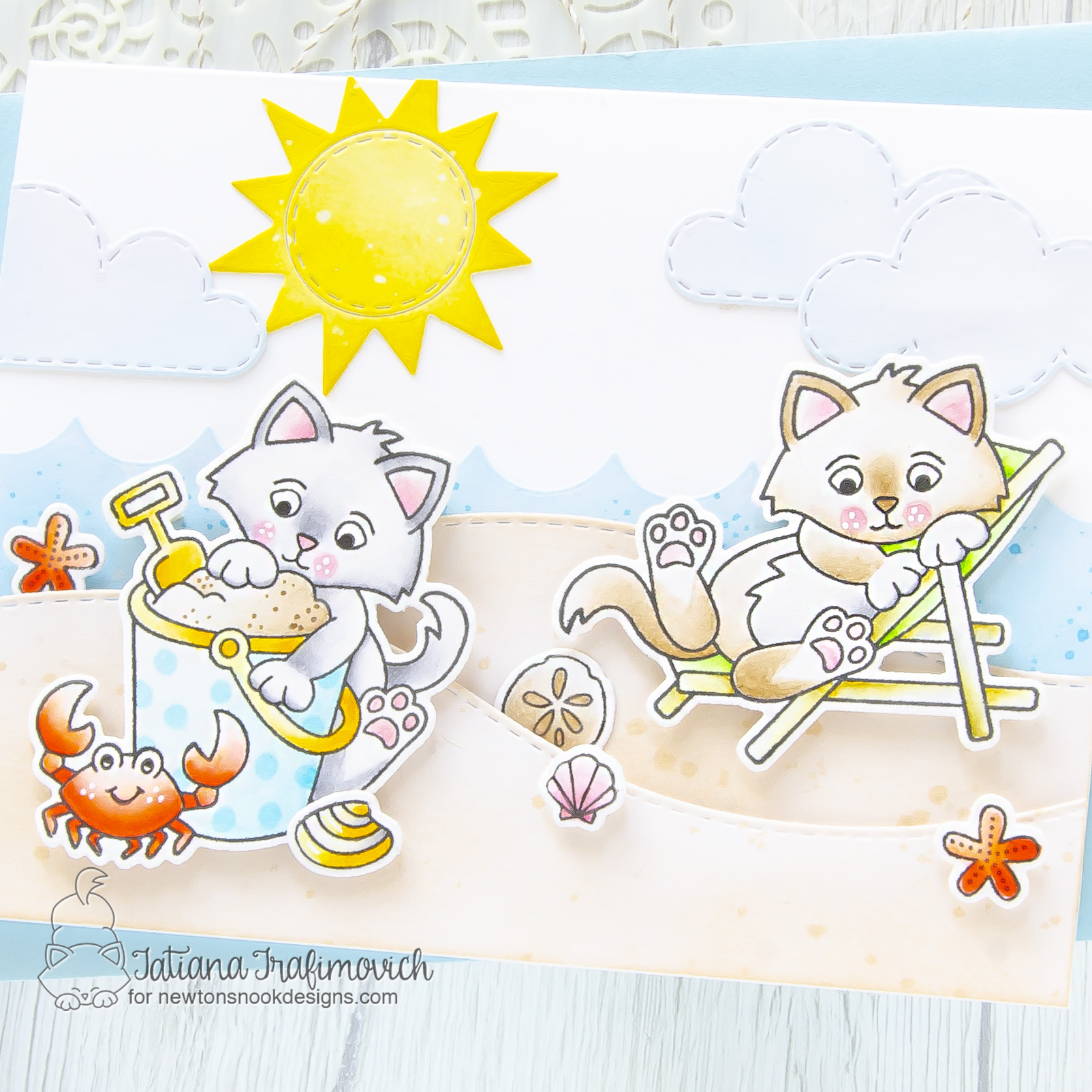 Sending You A Sunny Smiles #handmade card by Tatiana Trafimovich #tatianacraftandart - Kitten Beach stamp set by Newton's Nook Designs #newtonsnook