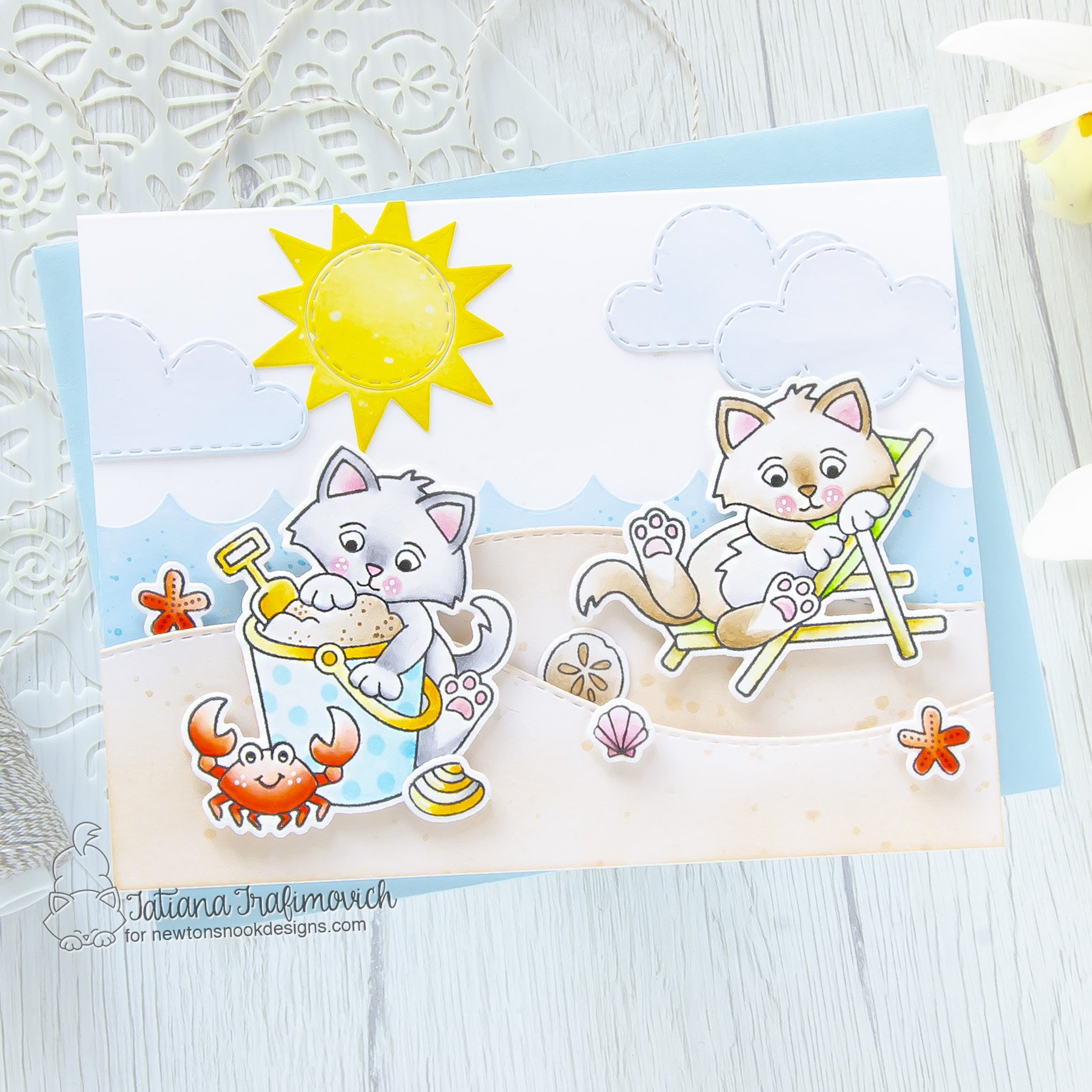 Sending You A Sunny Smiles #handmade card by Tatiana Trafimovich #tatianacraftandart - Kitten Beach stamp set by Newton's Nook Designs #newtonsnook
