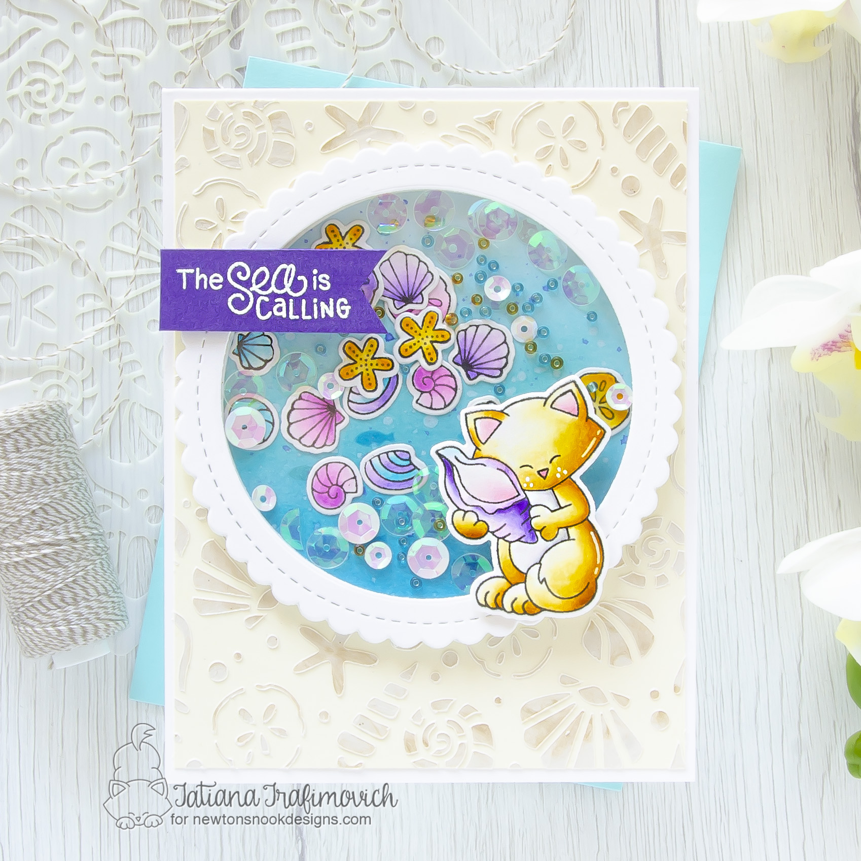 The Sea Is Calling #handmade card by Tatiana Trafimovich #tatianacraftandart - Newton's Seashell stamp set by Newton's Nook Designs #newtonsnook