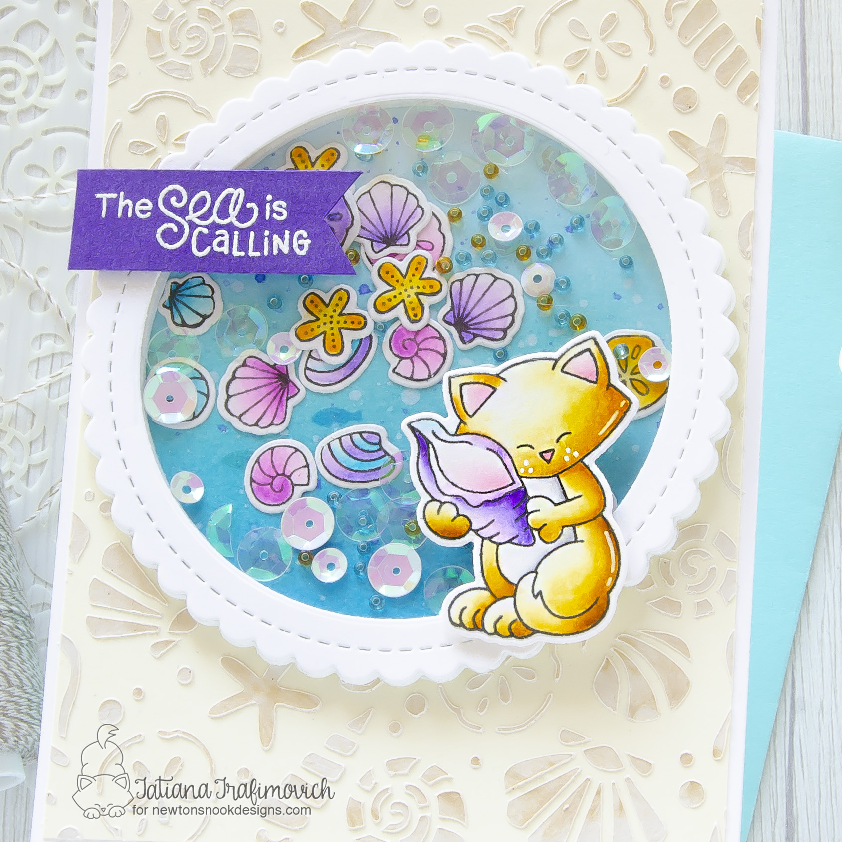 The Sea Is Calling #handmade card by Tatiana Trafimovich #tatianacraftandart - Newton's Seashell stamp set by Newton's Nook Designs #newtonsnook