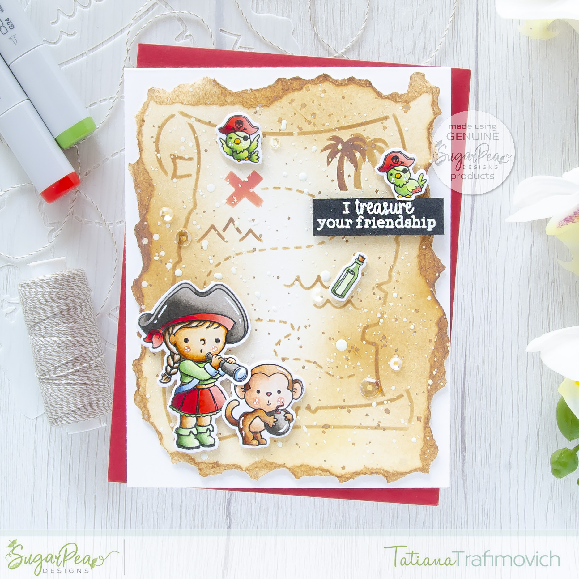 I TREASURE Your Friendship #handmade card by Tatiana Trafimovich #tatianacraftandart - Captain of My Heart stamp set by SugarPea Designs #sugarpeadesigns