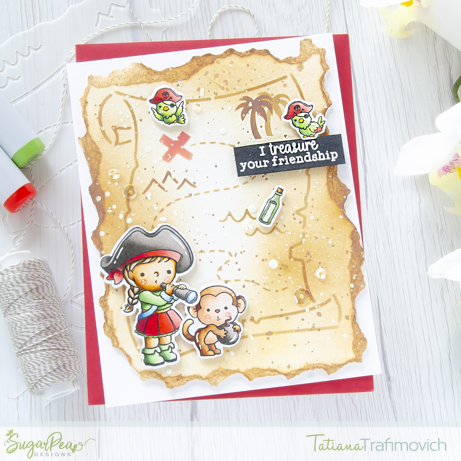I TREASURE Your Friendship #handmade card by Tatiana Trafimovich #tatianacraftandart - Captain of My Heart stamp set by SugarPea Designs #sugarpeadesigns