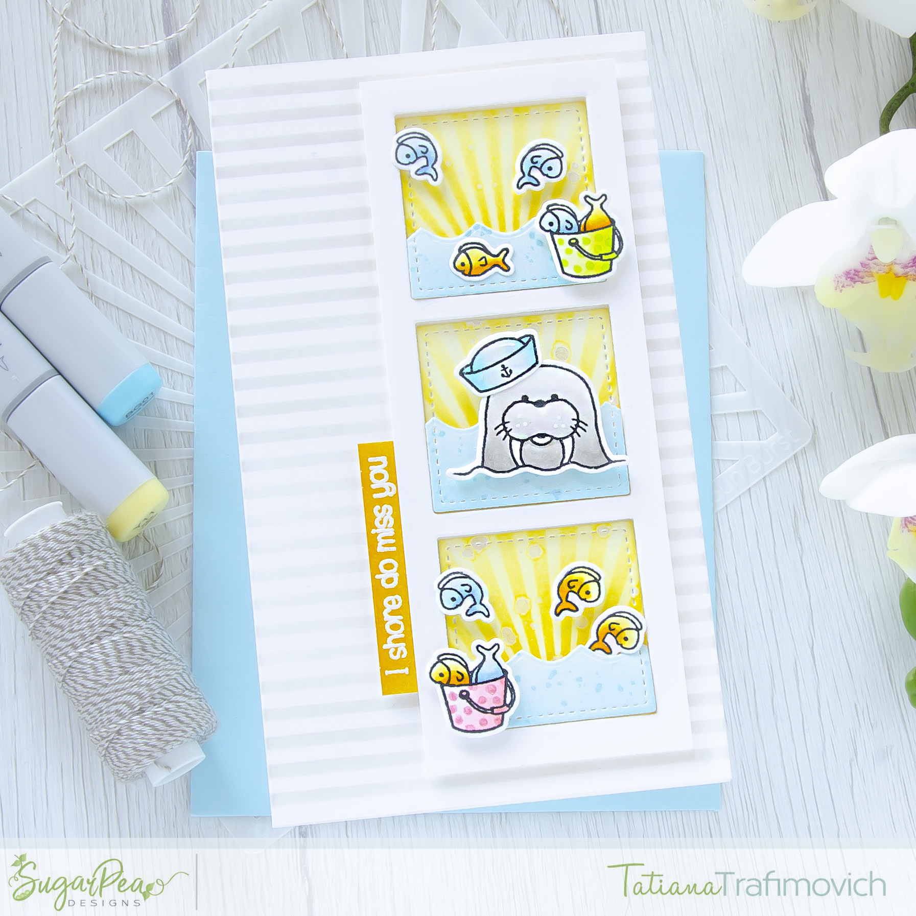 I Shore Do Miss You #handmade card by Tatiana Trafimovich #tatianacraftandart - Waves of Love stamp set by SugarPea Designs #sugarpeadesigns