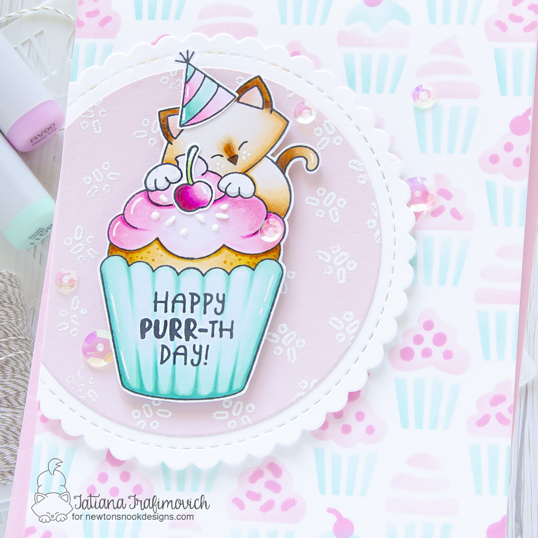 Happy PURR-day!!! #handmade card by Tatiana Trafimovich #tatianacraftandart - Newton's Cupcake stamp set by Newton's Nook Designs #newtonsnook