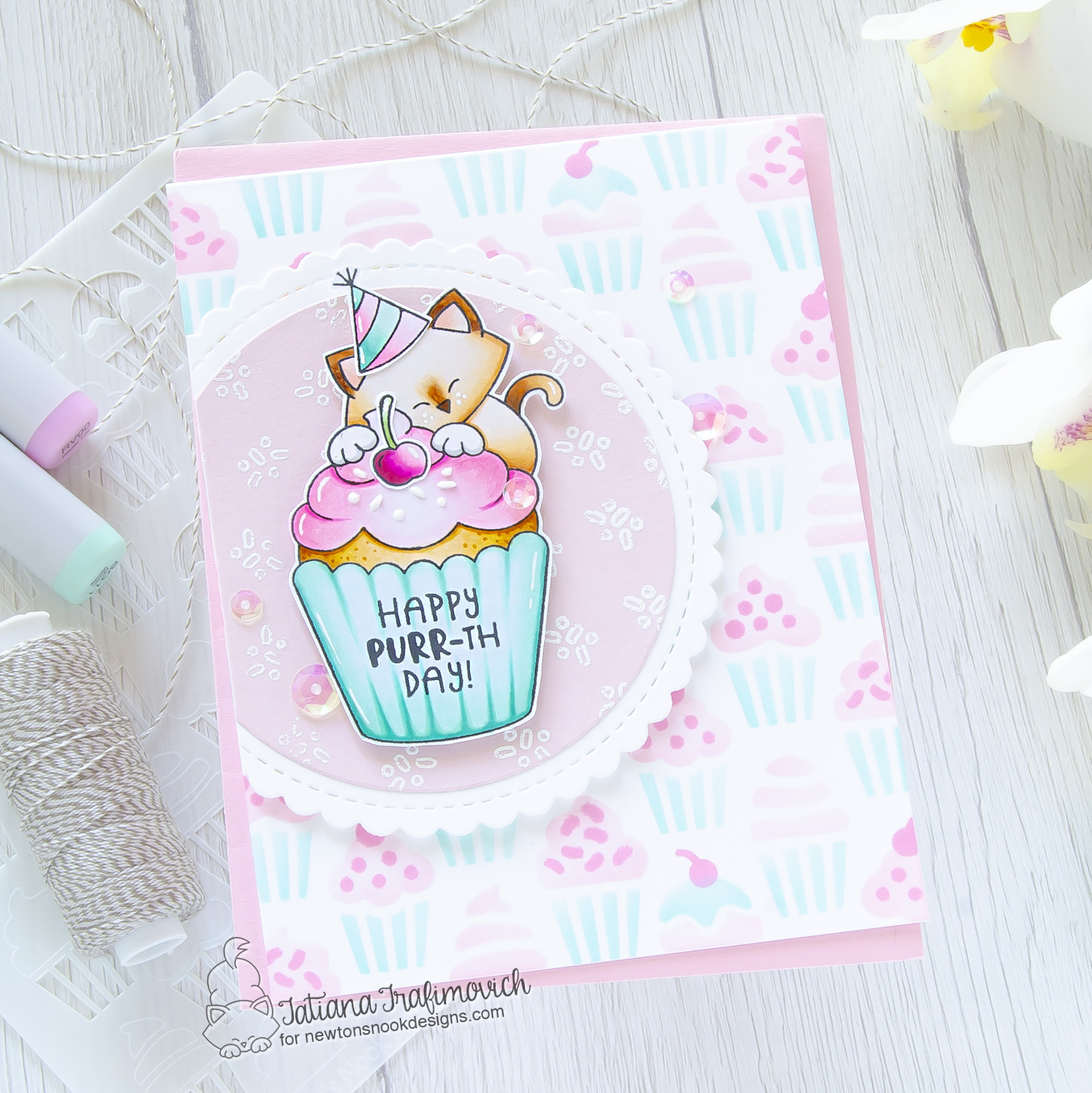 Happy PURR-day!!! #handmade card by Tatiana Trafimovich #tatianacraftandart - Newton's Cupcake stamp set by Newton's Nook Designs #newtonsnook