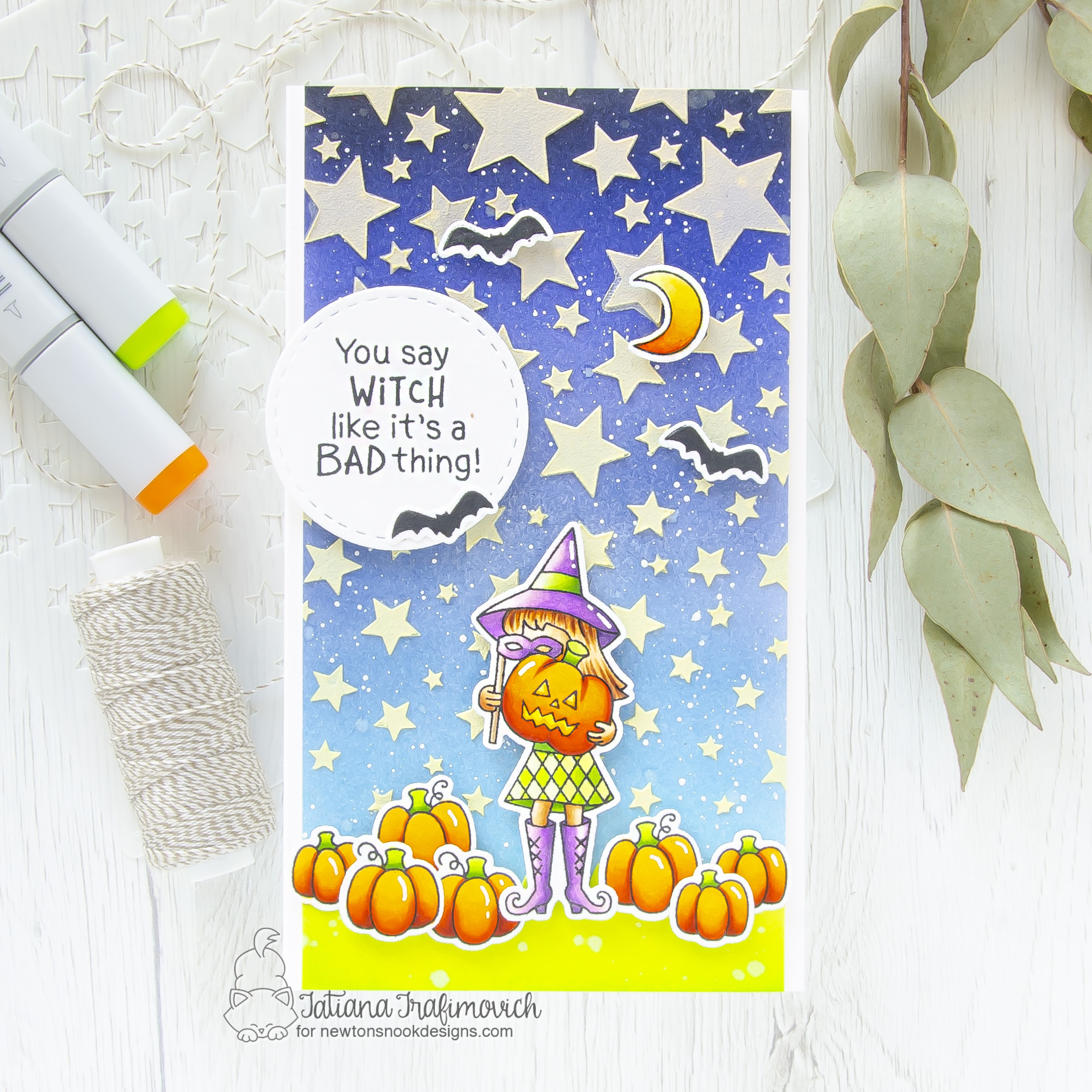 Halloween #handmade card by Tatiana Trafimovich #tatianacraftandart - Brooms & Boos stamp set by Newton's Nook Designs #newtonsnook