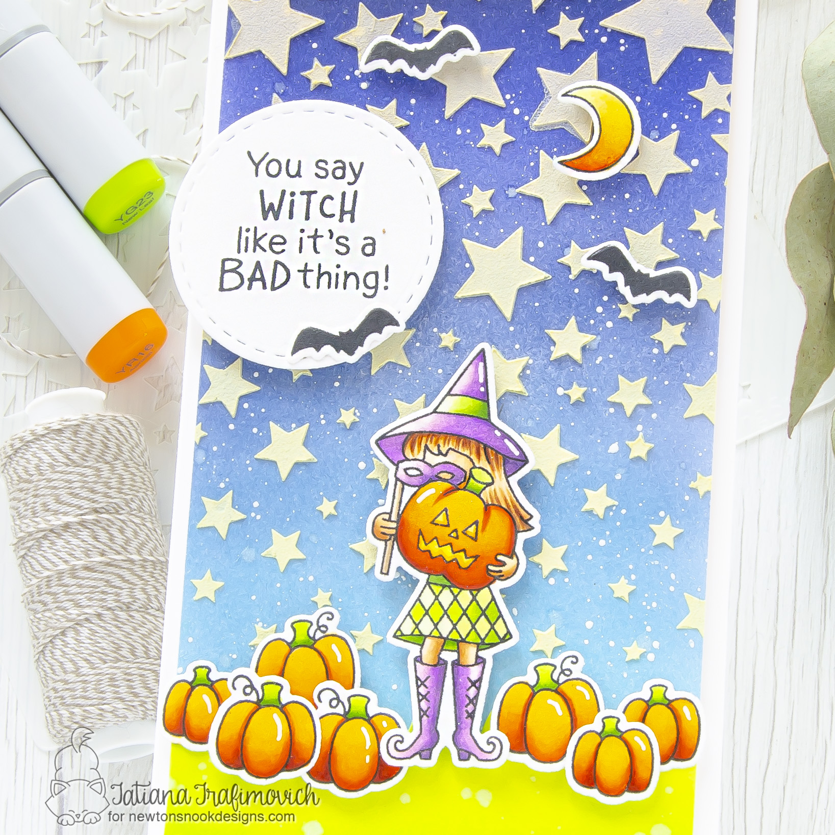 Halloween #handmade card by Tatiana Trafimovich #tatianacraftandart - Brooms & Boos stamp set by Newton's Nook Designs #newtonsnook