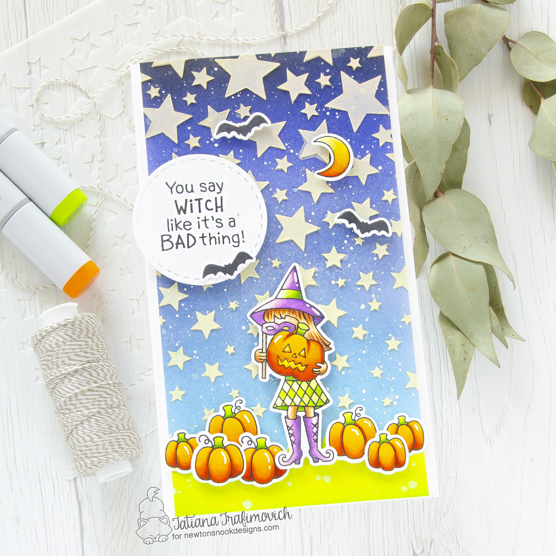 Halloween #handmade card by Tatiana Trafimovich #tatianacraftandart - Brooms & Boos stamp set by Newton's Nook Designs #newtonsnook