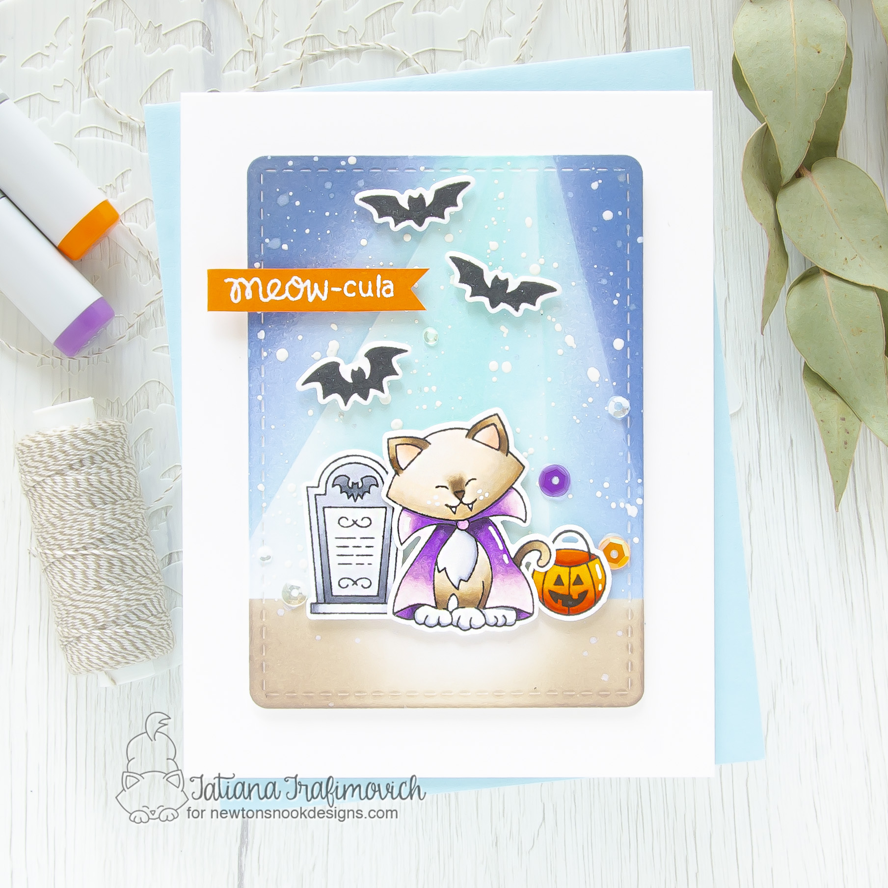 Meow-cula #handmade Halloween card by Tatiana Trafimovich #tatianacraftandart - Count Newton stamp set by Newton's Nook Designs #newtonsnook