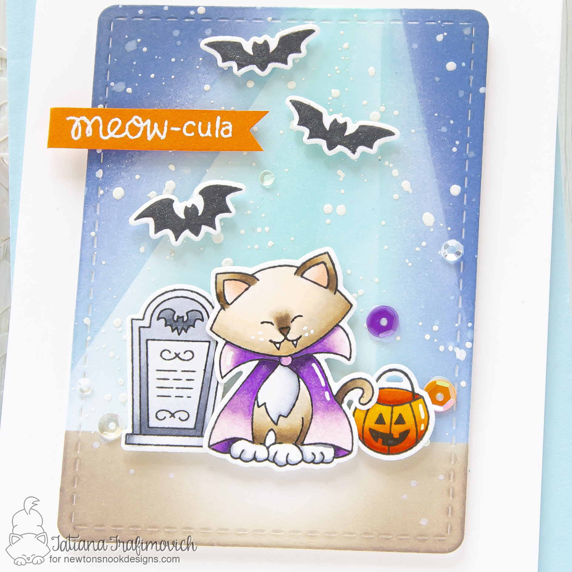 Meow-cula #handmade Halloween card by Tatiana Trafimovich #tatianacraftandart - Count Newton stamp set by Newton's Nook Designs #newtonsnook