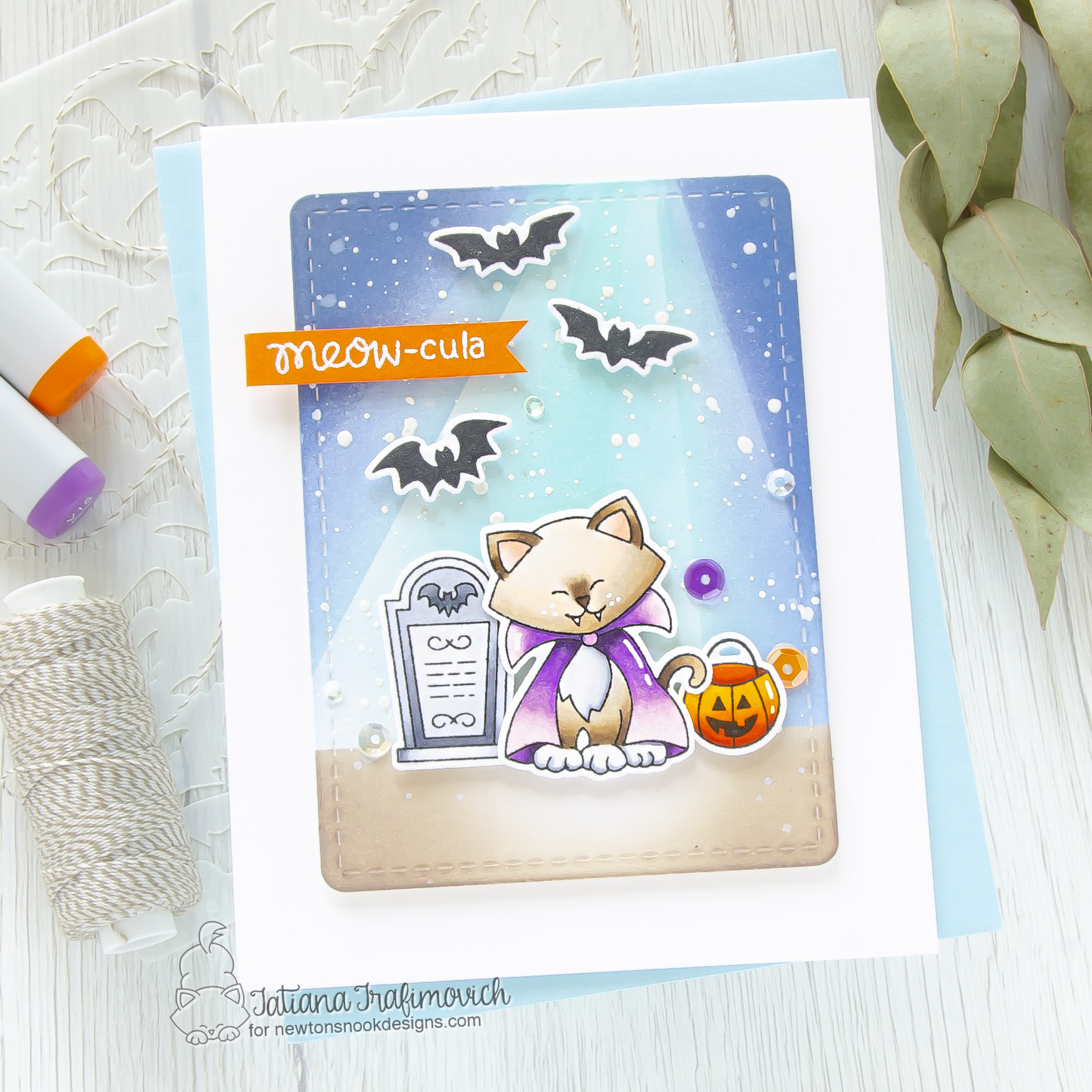 Meow-cula #handmade Halloween card by Tatiana Trafimovich #tatianacraftandart - Count Newton stamp set by Newton's Nook Designs #newtonsnook