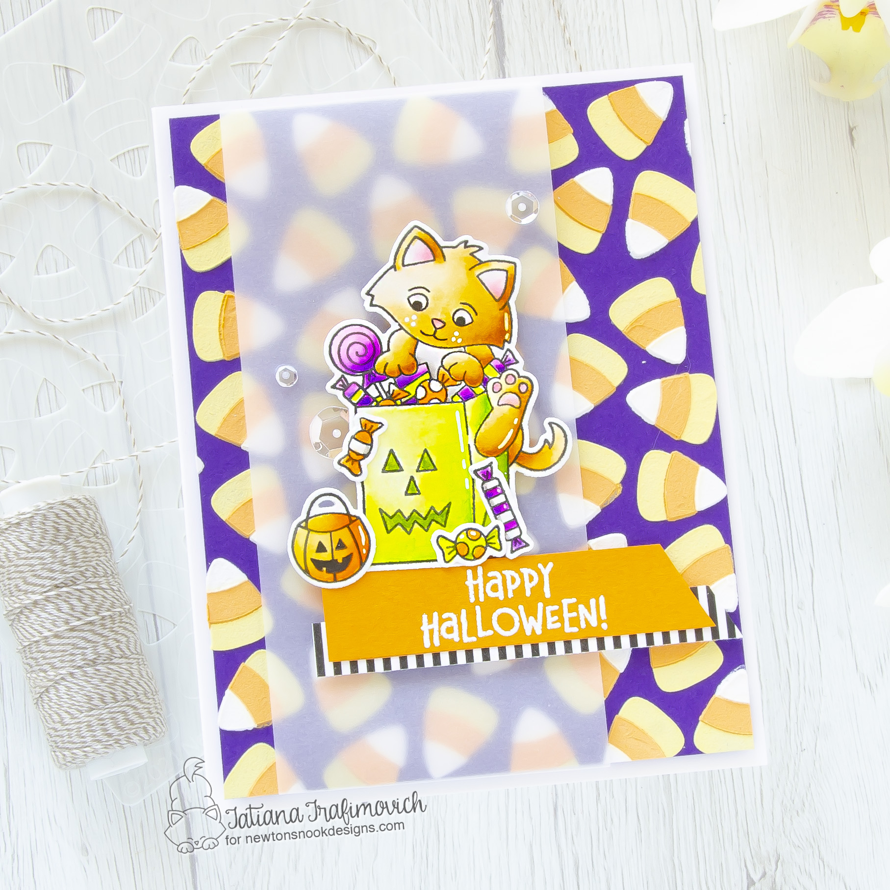 Happy Halloween #handmade card by Tatiana Trafimovich #tatianacraftandart - Trick or Treat Kittens stamp set by Newton's Nook Designs #newtonsnook