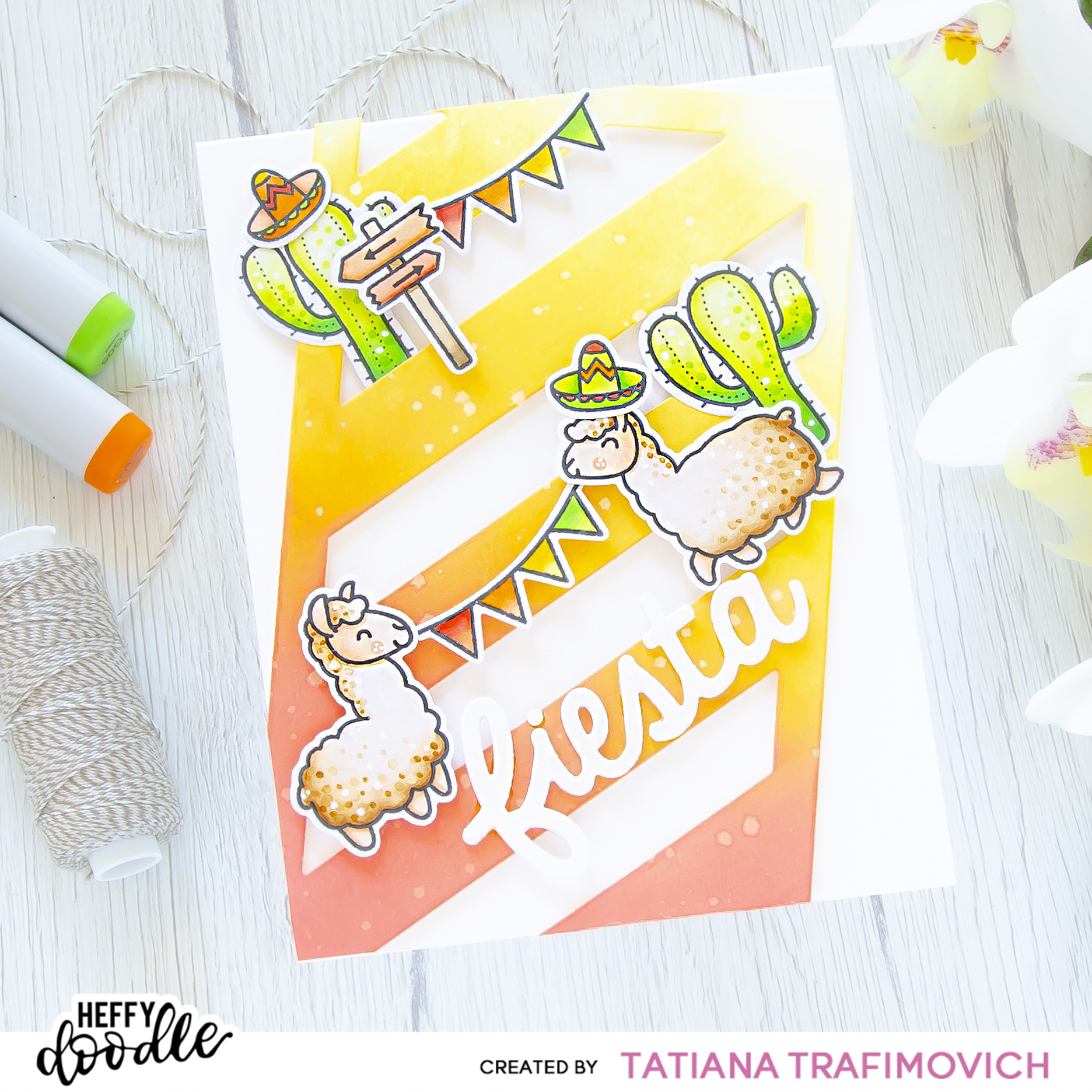 Fiesta #handmade card by Tatiana Trafimovich #tatianacraftandart - Llamazing Llamas Stamp Set by Heffy Doodle #heffydoodle