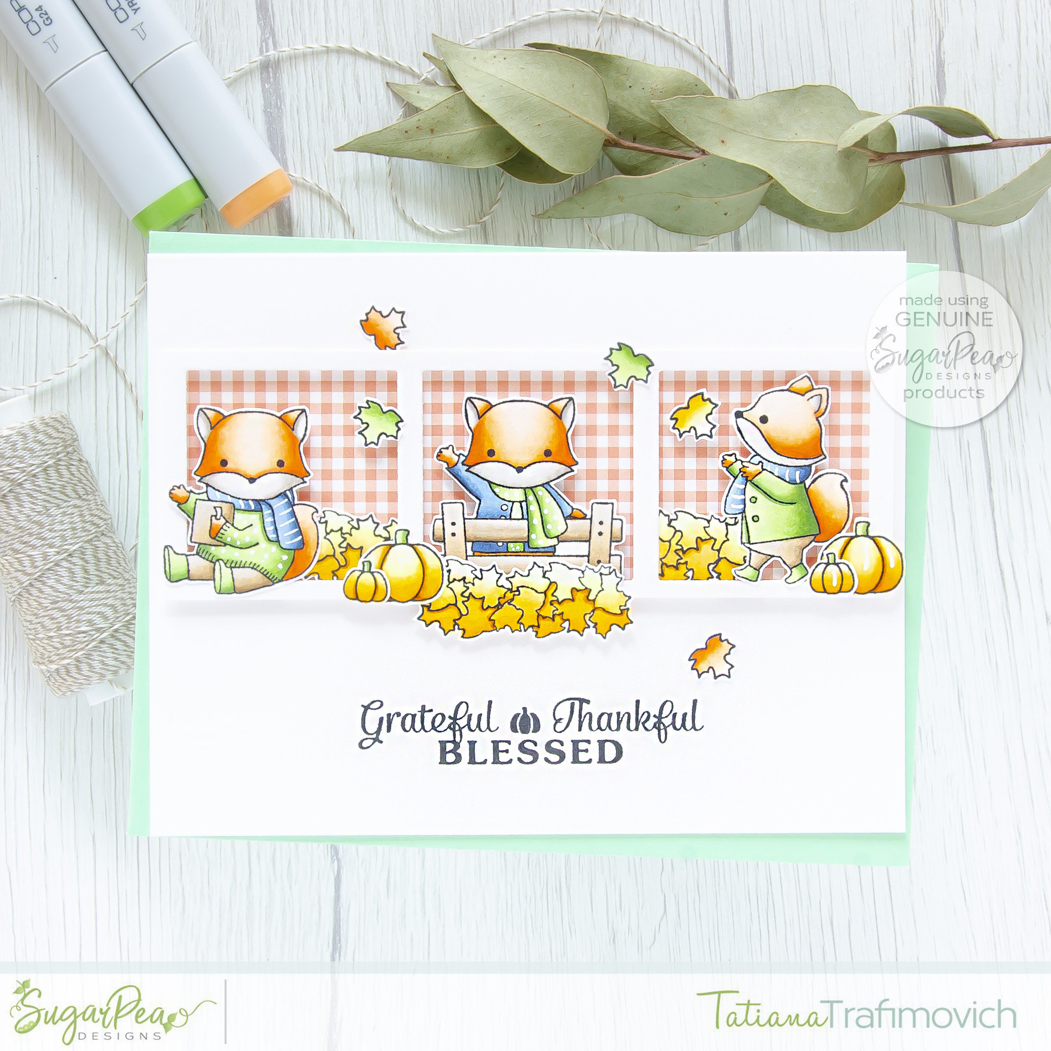 Grateful Thankful Blessed #handmade card by Tatiana Trafimovich #tatianacraftandart - Fall Fox stamp set by SugarPea Designs #sugarpeadesigns