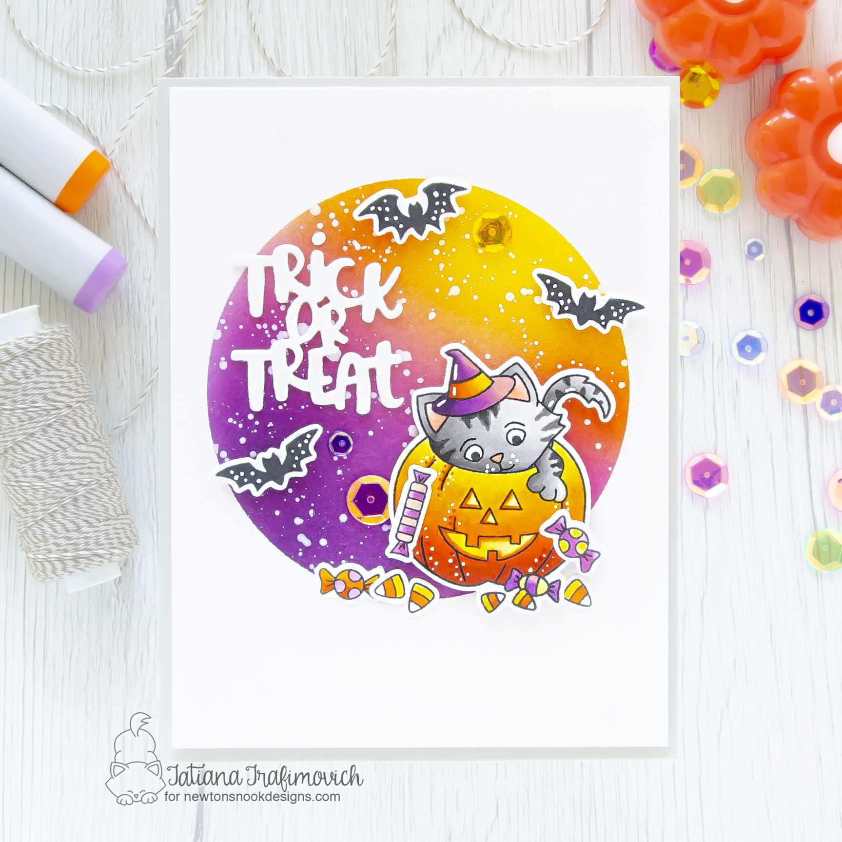 Trick or Treat #handmade card by Tatiana Trafimovich #tatianacraftandart - Trick or Treat Kittens stamp set by Newton's Nook Designs #newtonsnook