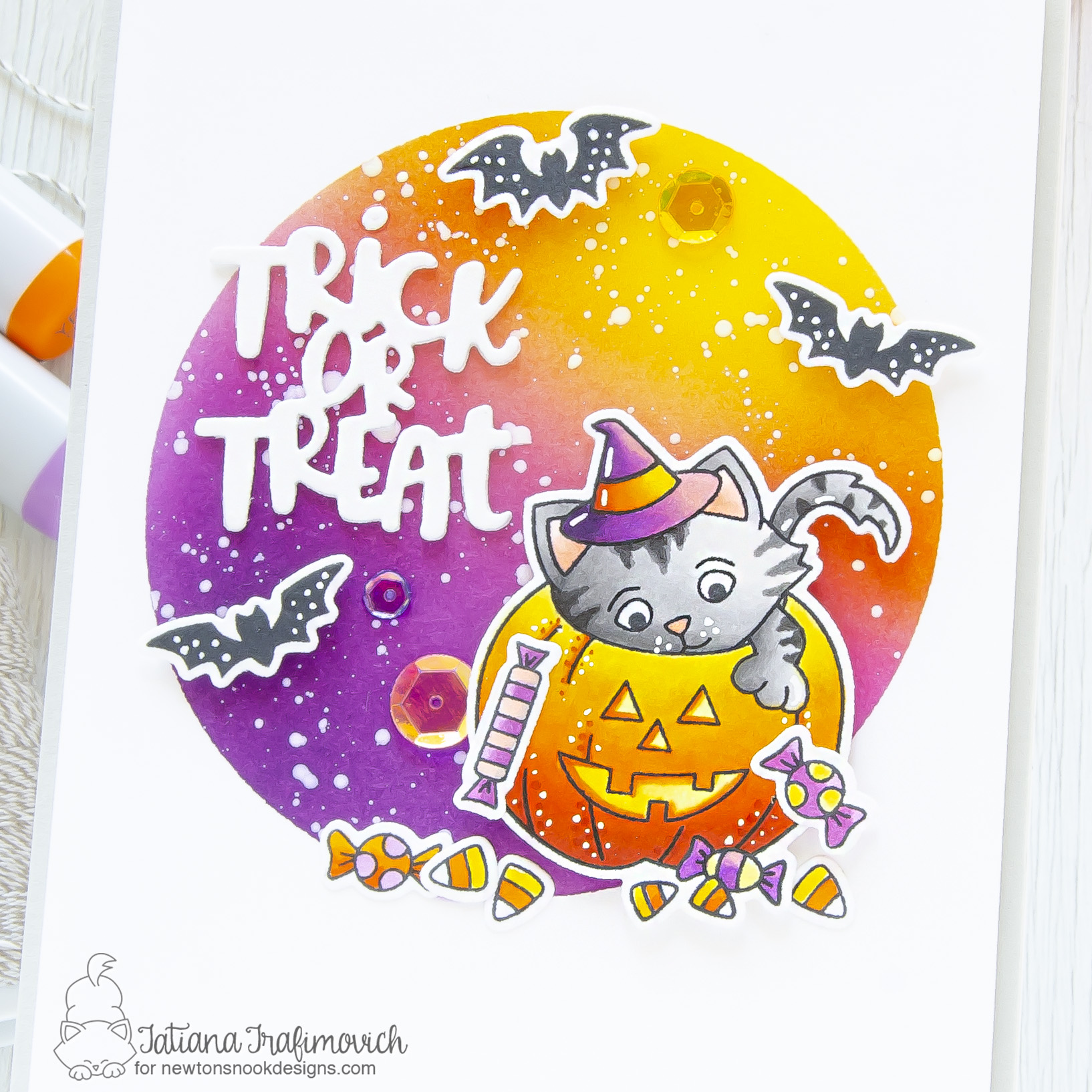 Trick or Treat #handmade card by Tatiana Trafimovich #tatianacraftandart - Trick or Treat Kittens stamp set by Newton's Nook Designs #newtonsnook