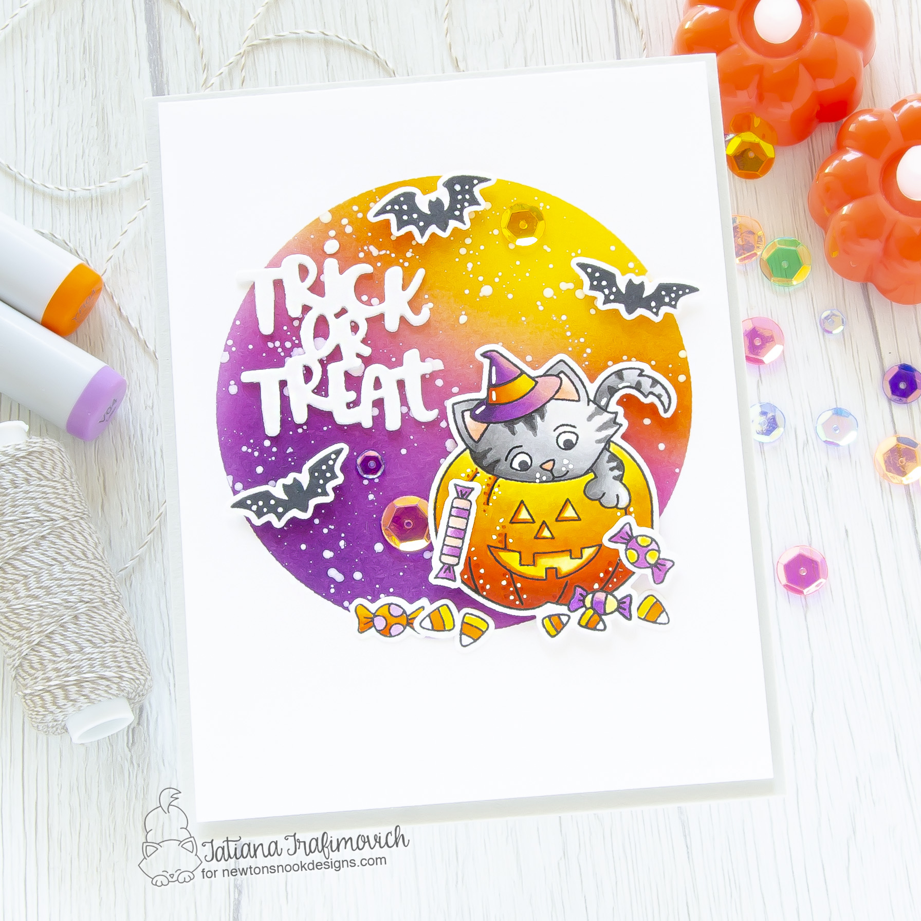 Trick or Treat #handmade card by Tatiana Trafimovich #tatianacraftandart - Trick or Treat Kittens stamp set by Newton's Nook Designs #newtonsnook