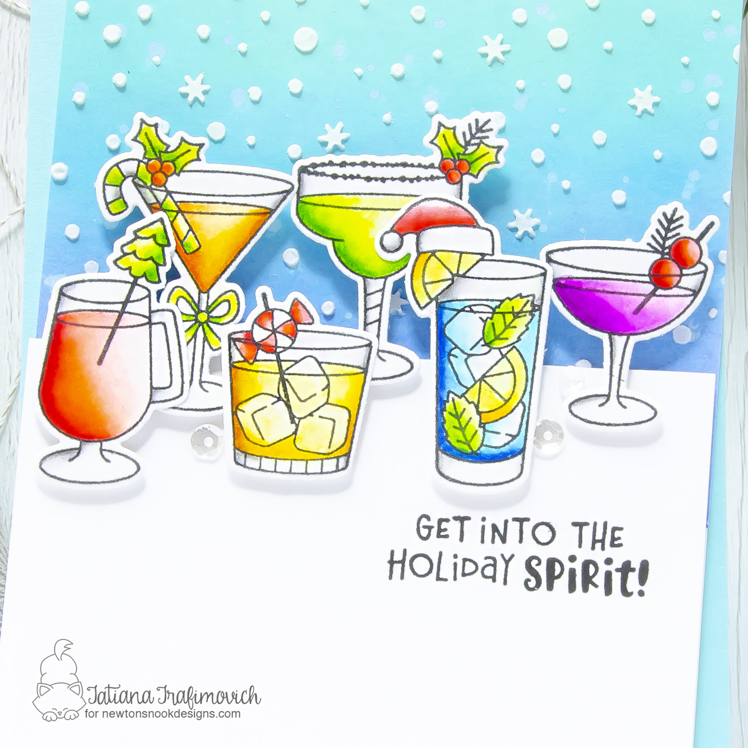 Get Into The Holiday Spirit! #handmade card by Tatiana Trafimovich #tatianacraftandart - Christmas Cocktails stamp set by Newton's Nook Designs #newtonsnook
