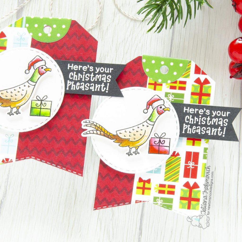 #handmade Christmas Tags by Tatiana Trafimovich #tatianacraftandart - Christmas Pheasant stamp set by Newton's Nook Designs #newtonsnook