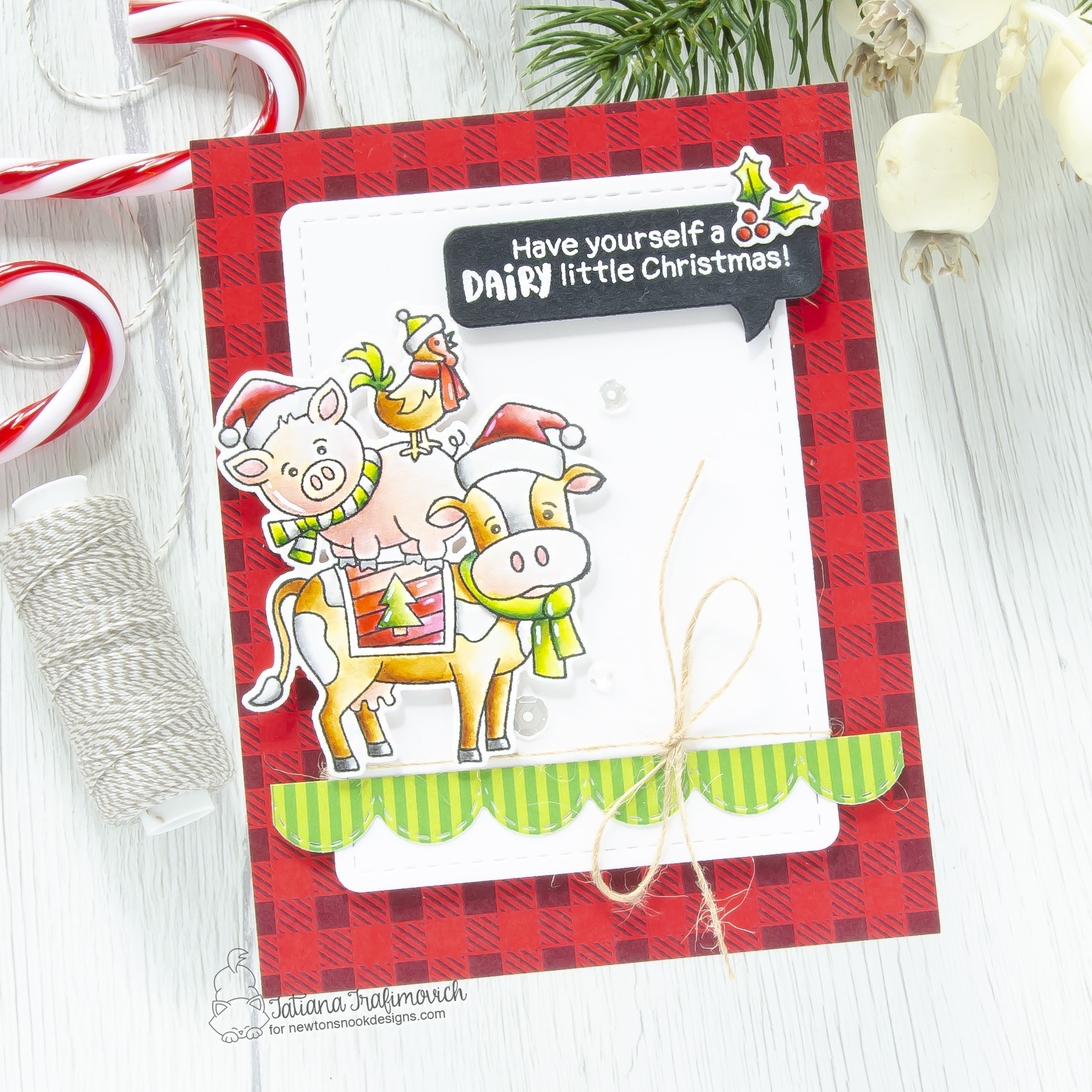 Christmas #handmade card by Tatiana Trafimovich #tatianacraftandart - Dairy Christmas stamp set by Newton's Nook Designs #newtonsnook