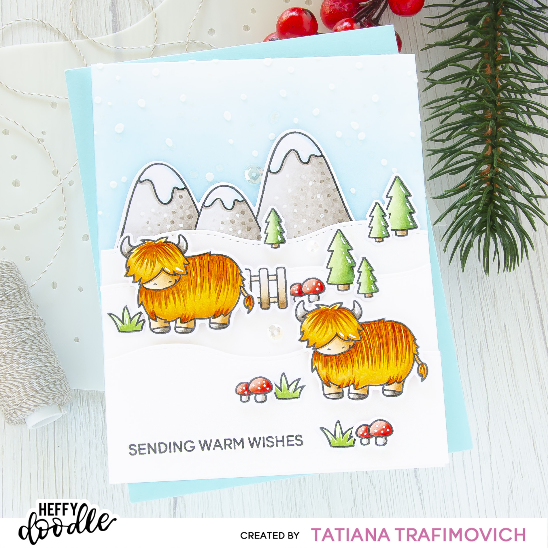 Sending Warm Wishes #handmade card by Tatiana Trafimovich #tatianacraftandart - Highland Honeys Stamp Set by Heffy Doodle #heffydoodle