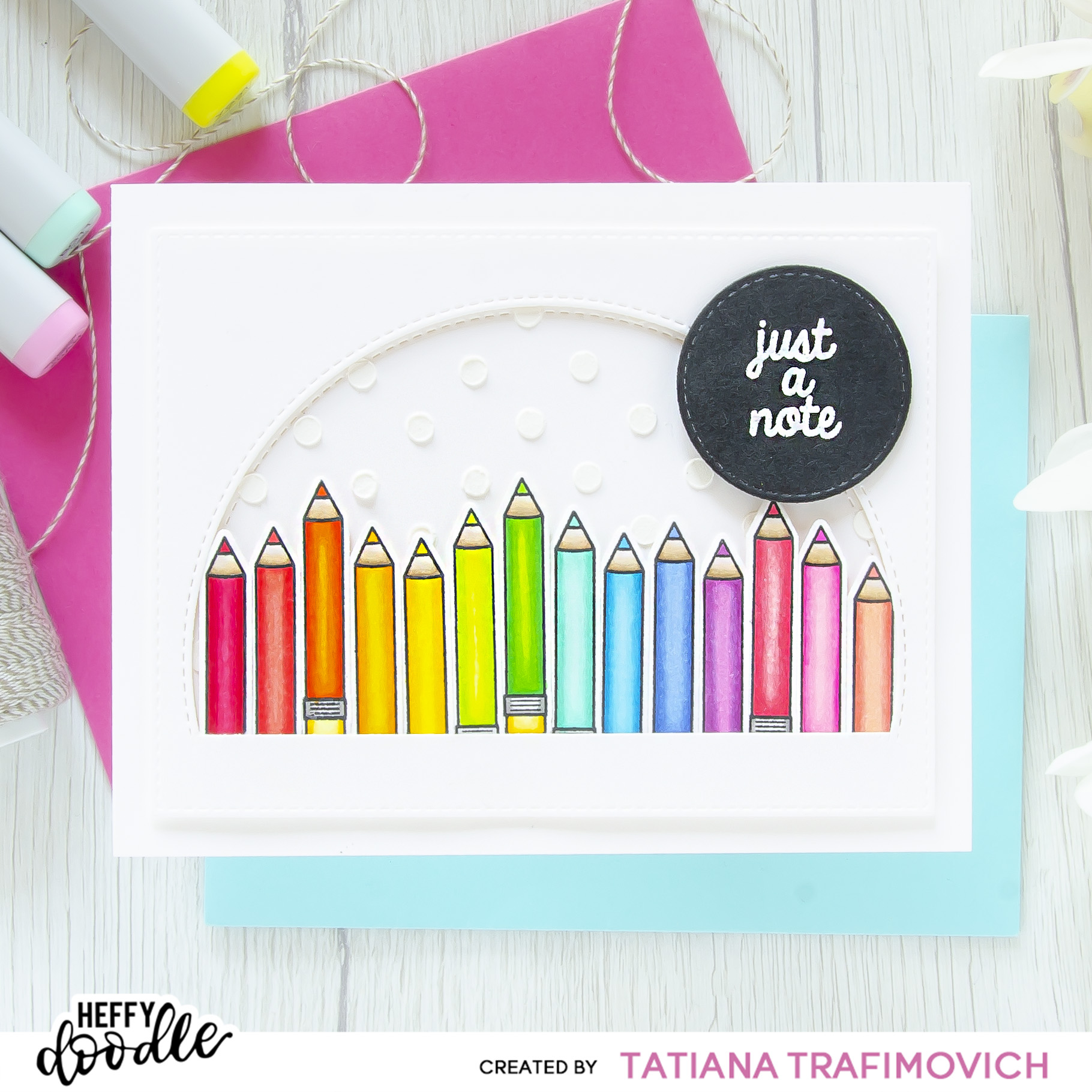 Just A Note rainbow #handmade card by Tatiana Trafimovich #tatianacraftandart - Just A Note Stamp Set by Heffy Doodle #heffydoodle