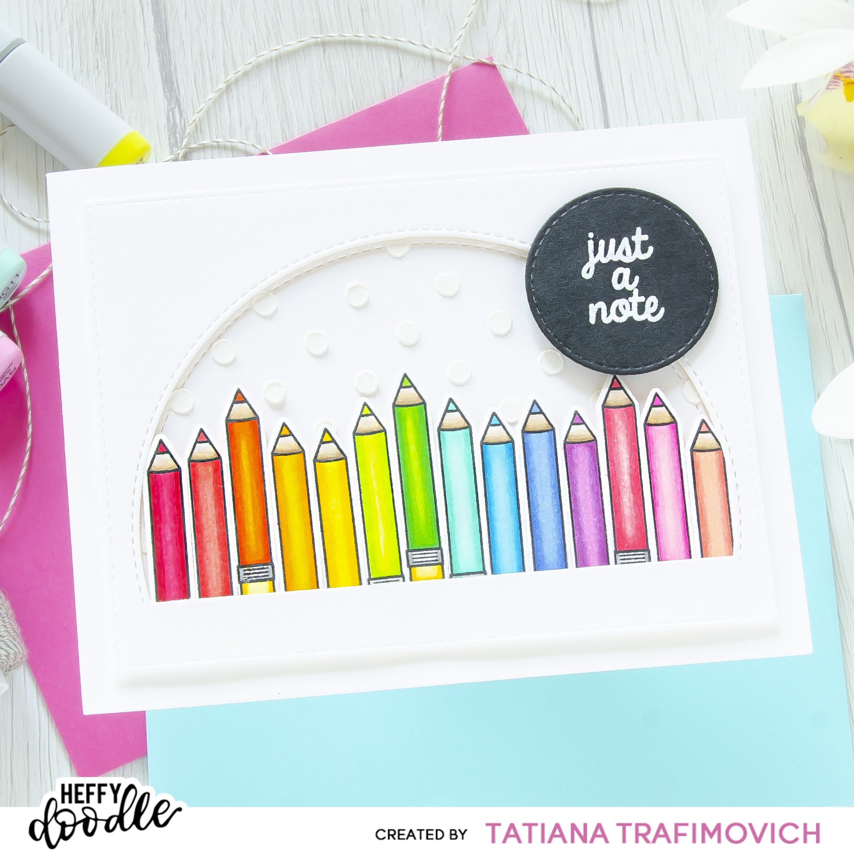 Just A Note rainbow #handmade card by Tatiana Trafimovich #tatianacraftandart - Just A Note Stamp Set by Heffy Doodle #heffydoodle