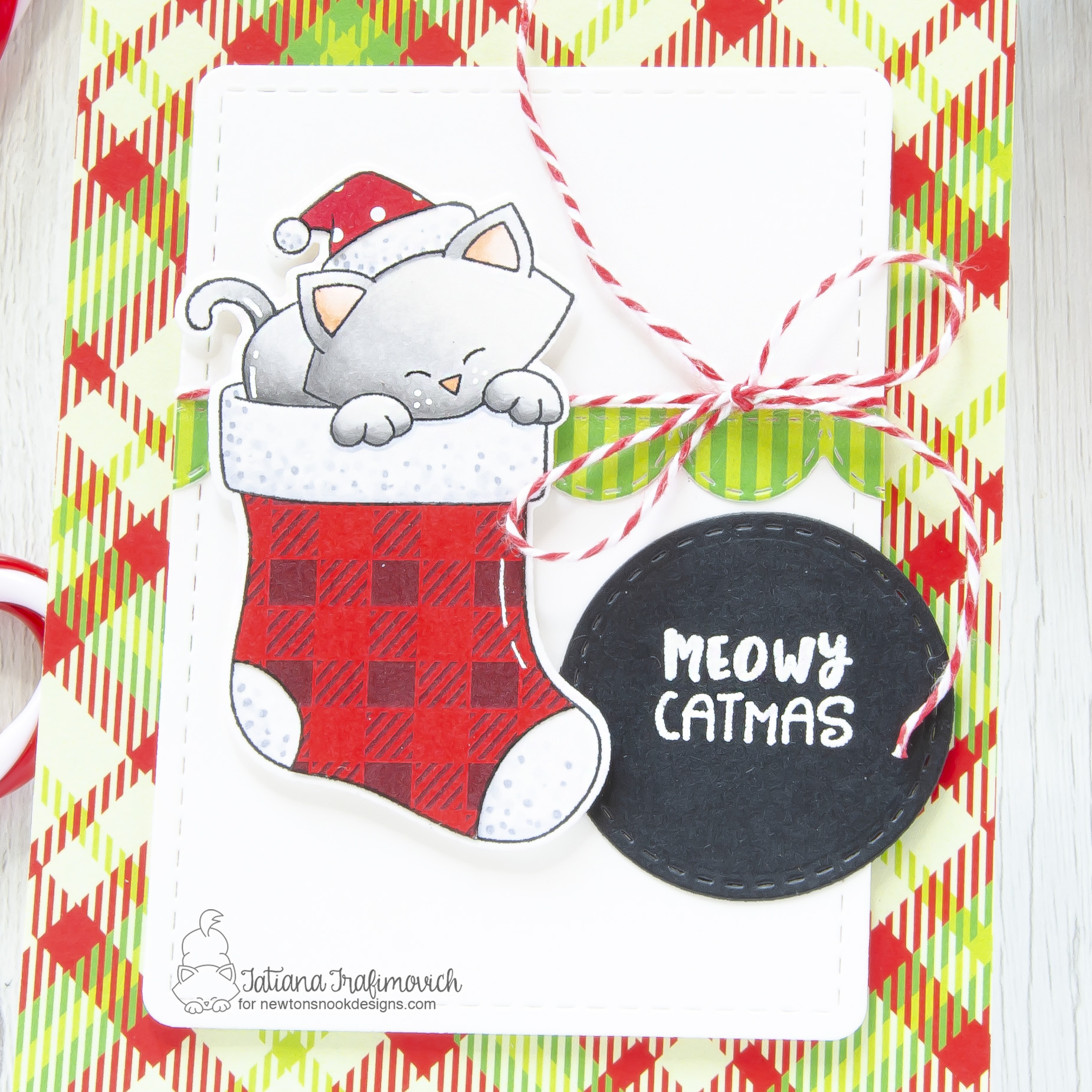 Mewy Catmas #handmade card by Tatiana Trafimovich #tatianacraftandart - Newton's Stcking stamp set by Newton's Nook Designs #newtonsnook