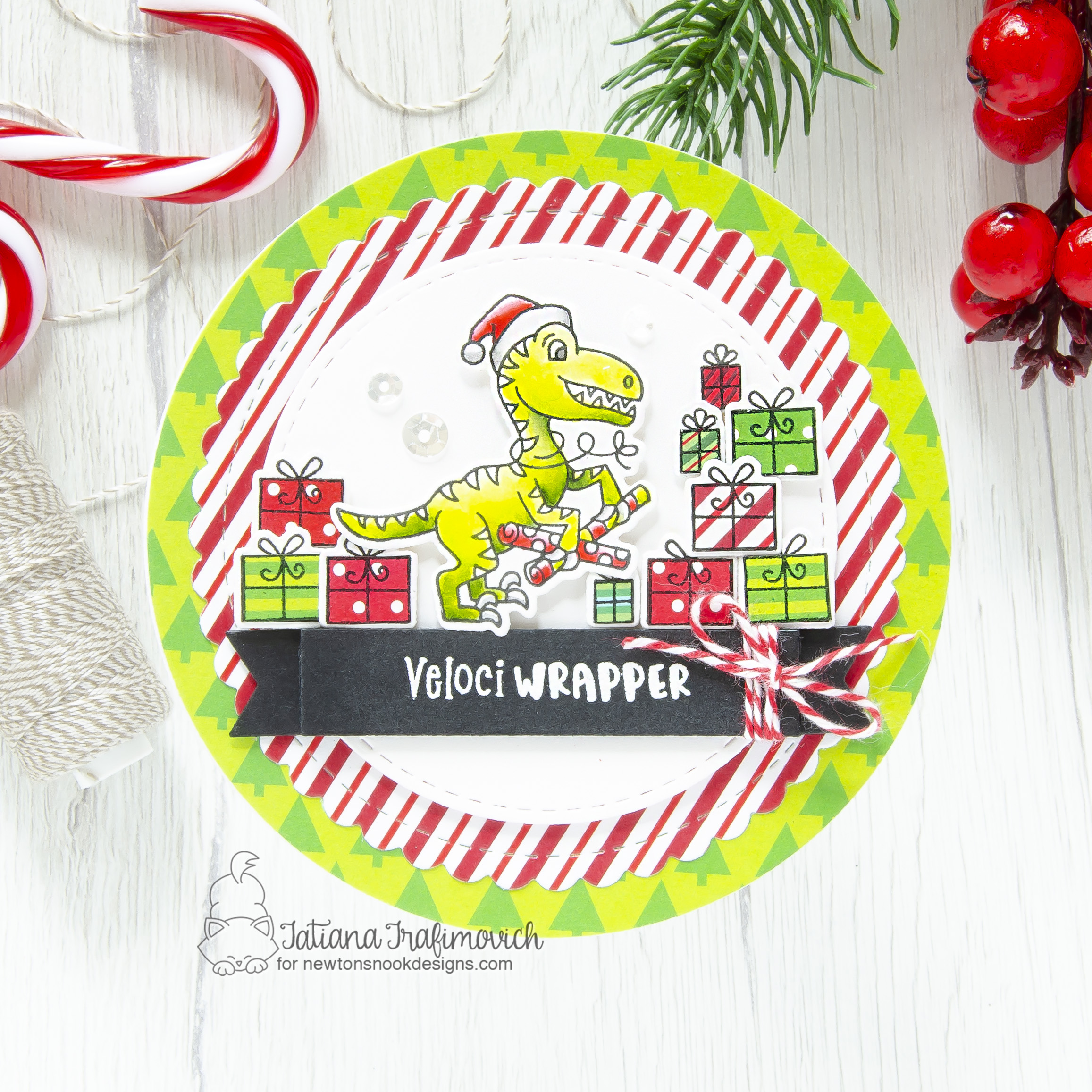 Veloci Wrapper #handmade card by Tatiana Trafimovich #tatianacraftandart - Prehistoric Christmas stamp set by Newton's Nook Designs #newtonsnook
