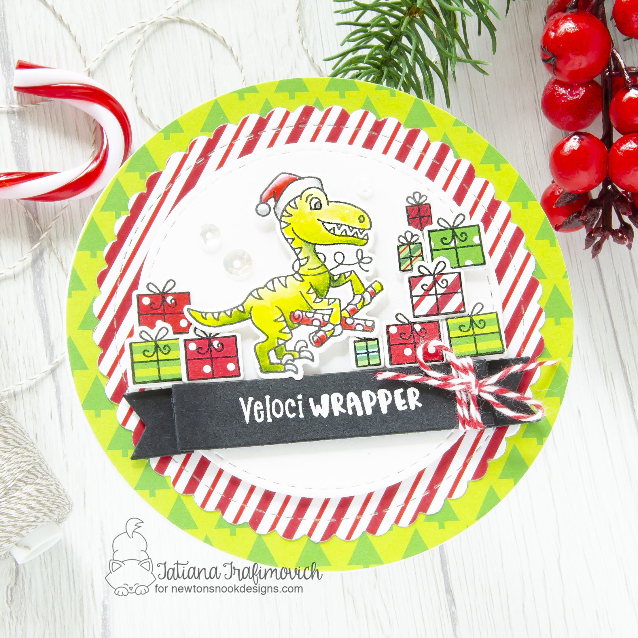 Veloci Wrapper #handmade card by Tatiana Trafimovich #tatianacraftandart - Prehistoric Christmas stamp set by Newton's Nook Designs #newtonsnook